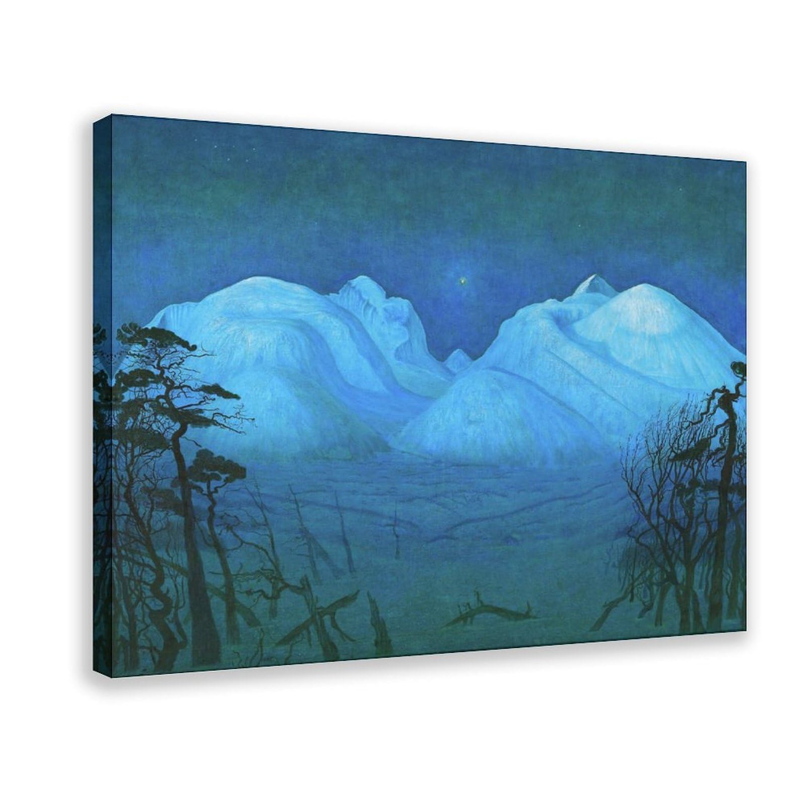 DFJyjFGJJ Harald Sohlberg,Winter Night in The Mountains, 1914 Canvas Poster And Wall Art Picture Print Modern Family Bedroom Decor 12" L X 18" W