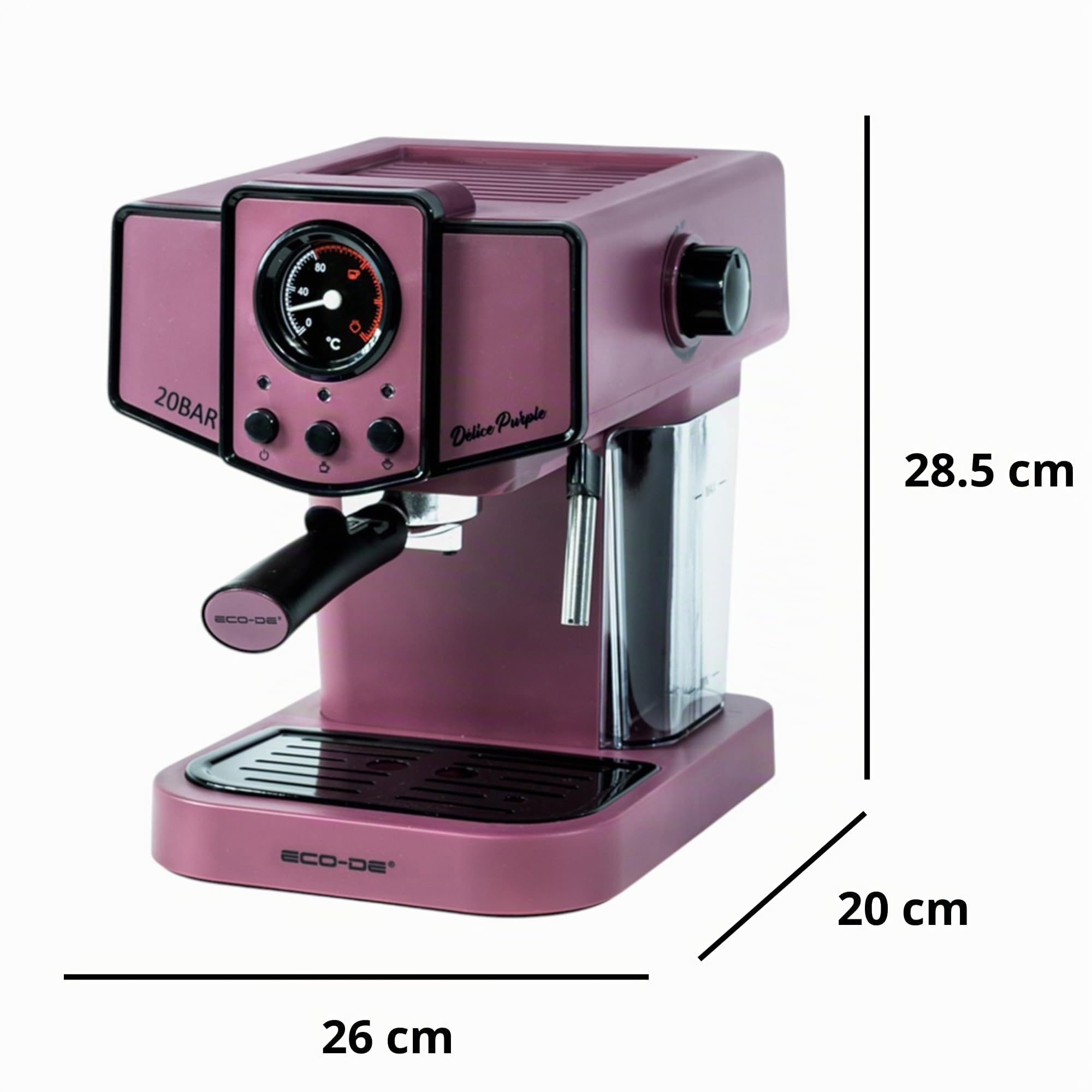 ECO-DE Macchina Caffè Cialde ESE 44 Espresso e Caffe Macinato in Polvere con Montalatte per Cappuccino, Tè o Infusioni – Coffee Machine 20 bar e Vaporizzatore in Acciaio – Disegno Stile Vintage