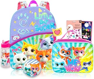 Disney Super Kitties 여아용 런치 박스 세트 포함 백팩 - 40.6cm(16인치) 학교 가방, 도시락 가방, 물병, 스티커 등이 포함된 번들 | 어린이, 여아용 런치 박스가 있는 슈퍼 키티 학교 백팩