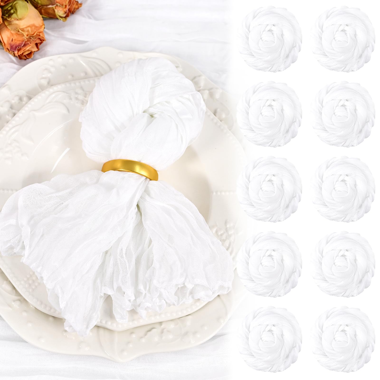 10 Pack White Cheesecloth Napkins 50x50CM Boho Washable Cloth Napkins Set of 10 Wrinkled Cheese Cloth Napkins Gauze Dinner Table Napkin for Wedding Party Baby Shower Birthday Decor