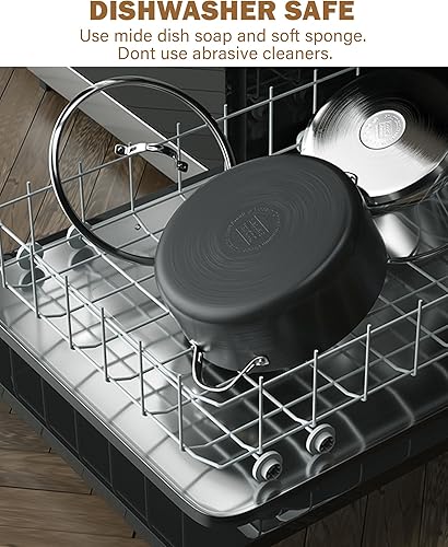 Vista 7 de Cooks Standard Olla Stock Pot Cazuela Holandesa con Tapa de Vidrio, 7 Cuartos de Galón Olla Clásica Anodizada Dura Antiadherente, Negro