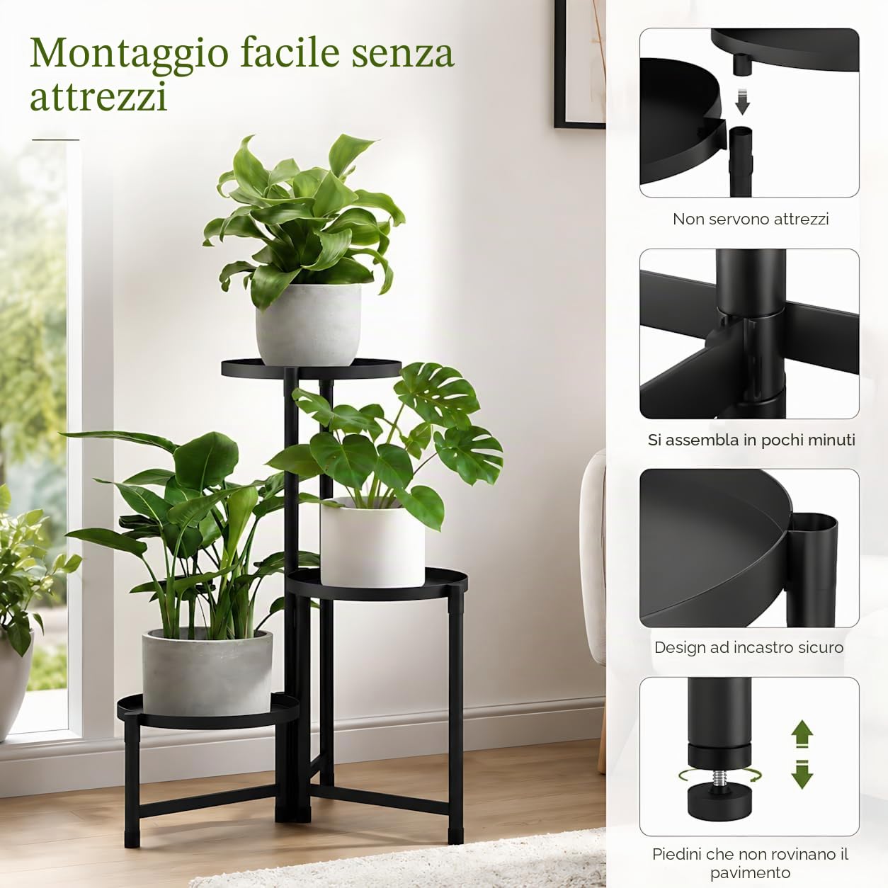 FARYODI - Supporto per fiori a 3 livelli in metallo, porta piante in metallo e scala per piante per interni ed esterni, tavolo da 25,4 cm per angolo, scala per fiori per soggiorno, ufficio, giardino