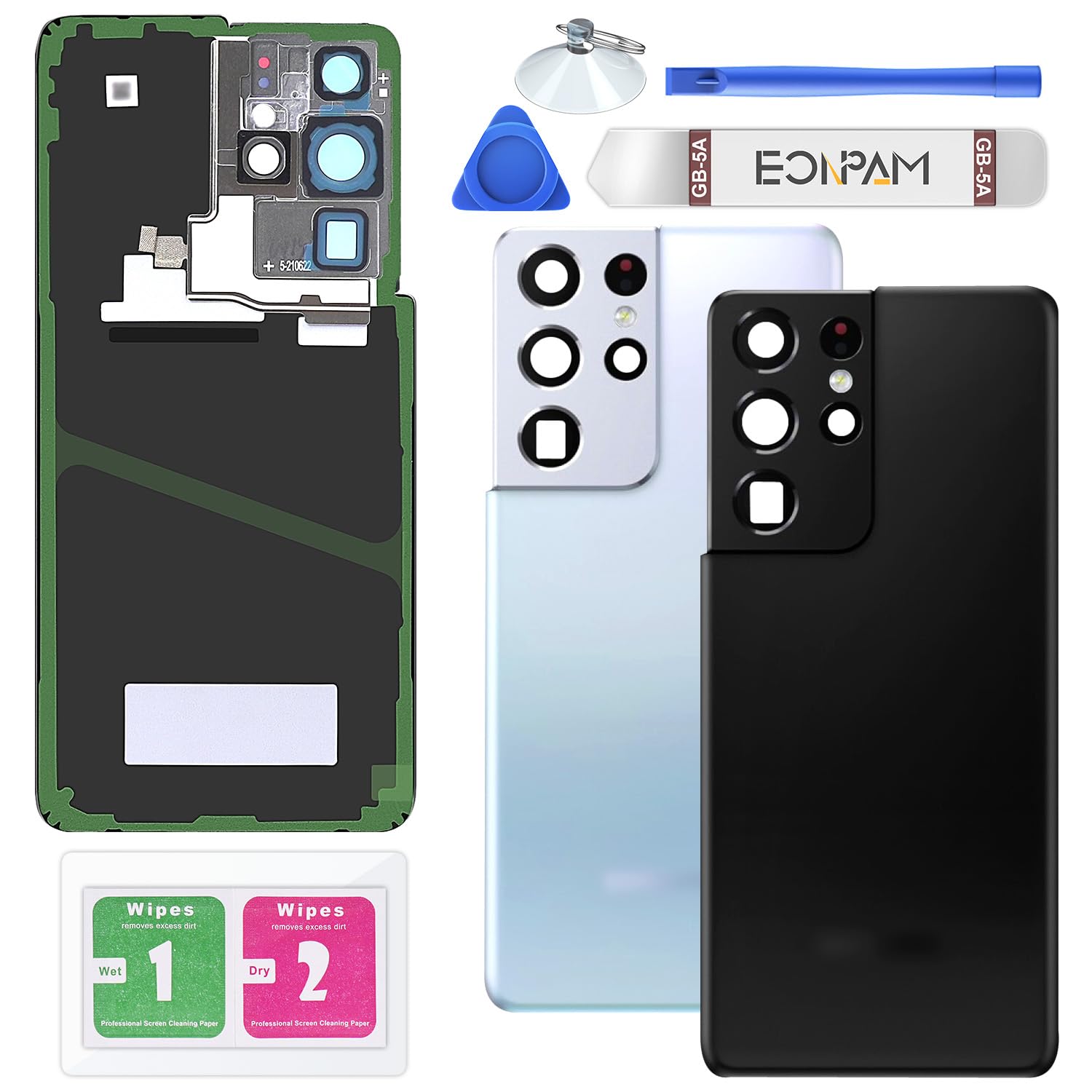 Eonpam Back Glass Replacement for Samsung Galaxy S21 Ultra 5G SM-G998 Back Cover Rear Housing with Camera Lens + Repair Tool Kit Genuine Rear Glass (
