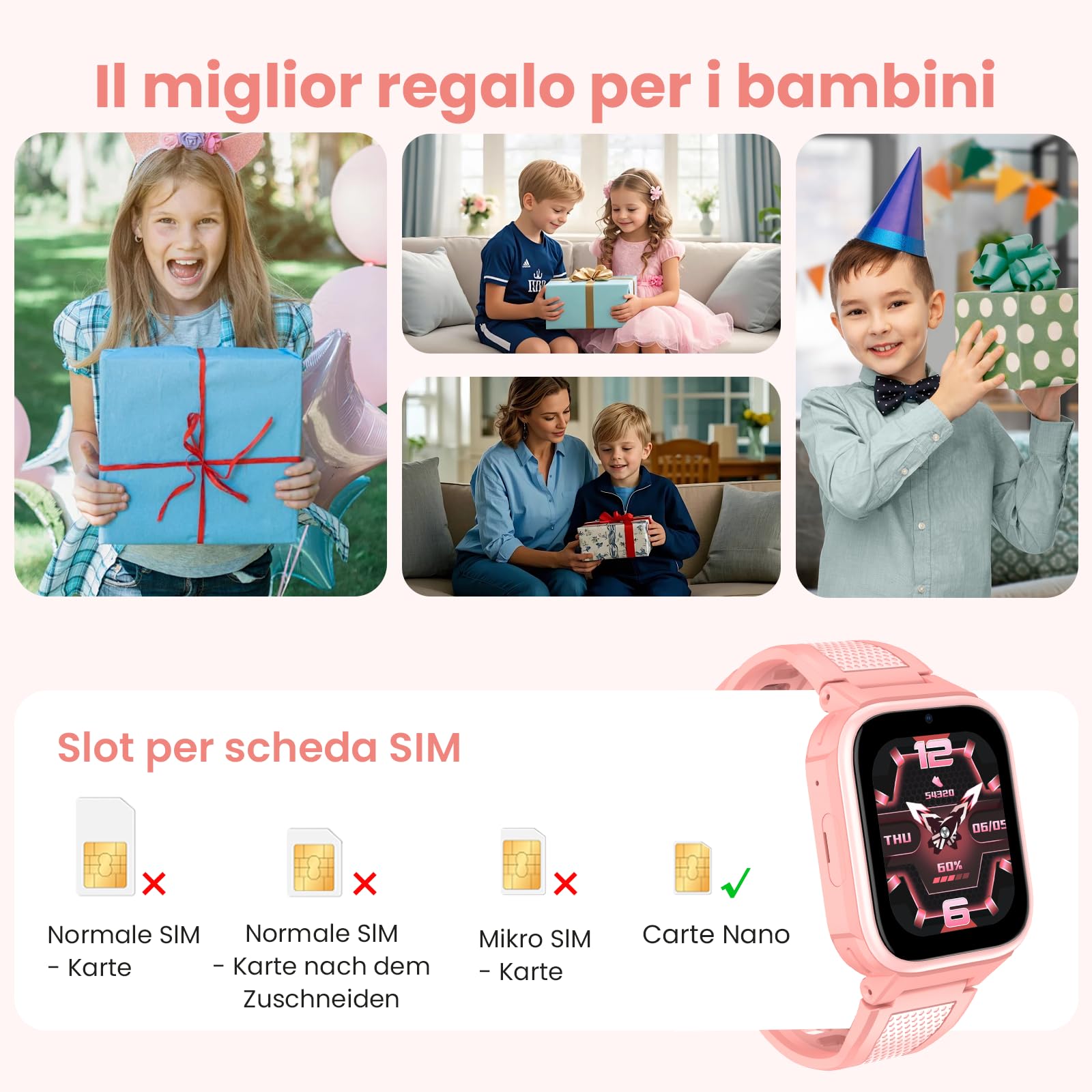 K10 4G Smartwatch bambini con GPS e funzione telefono, schermo da 1,8 pollici, batteria da 950 mAh, Impermeabile IP68, modalità classe, chiamata di emergenza SOS - orologio smartwatch bambini