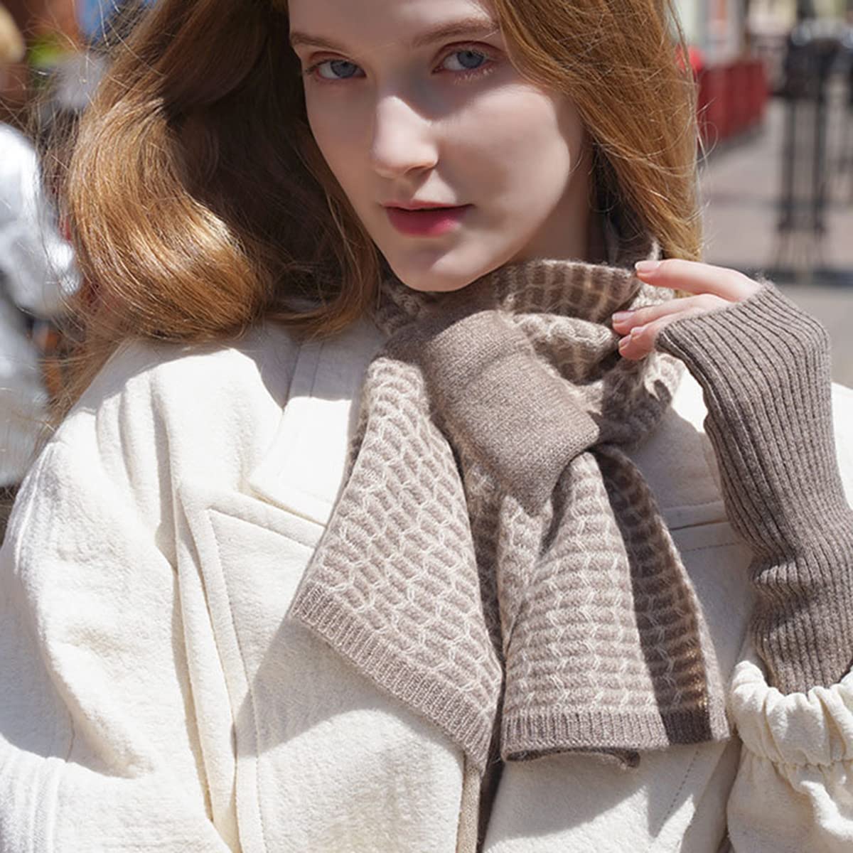 YUONNY Cachemira Pura Bufanda de Cuello de Punto, Mujer Pañuelo Cálida de Punto con Ojo de Cerradura, Moda Braga Cuello Otoño Invierno Calentador de Cuello Suave Cachemira para Regalos Deporte Coffee