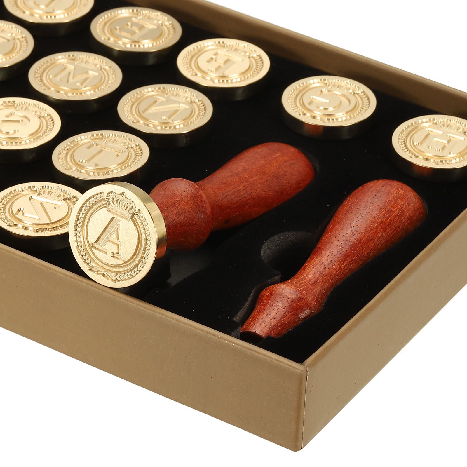 PATIKIL 26 Letters A-Z Alphabet Wax Seal Stamp Kit, Vintage Sealing Stamp with 2pcs Wooden Handles Gift Box for Wedding Invitation, Party, Gift Wrap, Envelope Card, Style 5 - Image 3