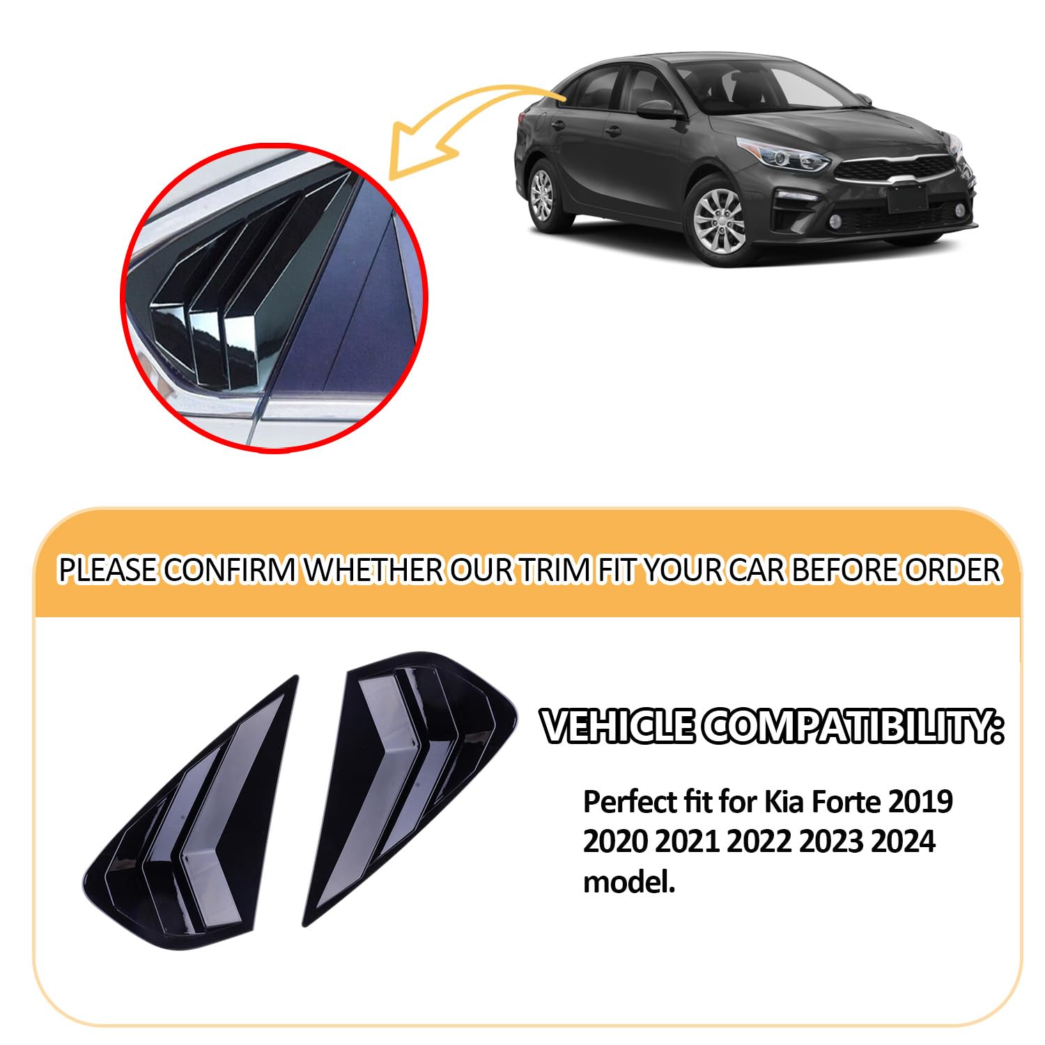 Xhfarce for Kia Forte 2019-2024 Sport Style Rear Side Window Louvers Air Vent Shades Panel Cover Car Exterior Decoration Accessories 2PCS for Kia Forte 2019 2020 2021 2022 2023 2024?Bright Black?