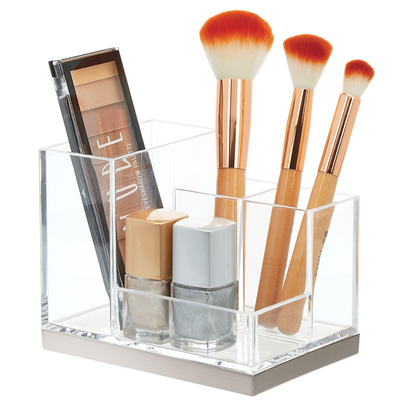 Soporte plateado para cepillos de dientes y pasta de dientes, soporte organizador de almacenamiento con 4 compartimentos para encimera de baño, soportes para cepillo de dientes eléctrico, 7