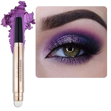 Cream Eyeshadow Stick, Long-Lasting, Crease-Proof Eyeshadow with Built-in Smudger Eye Shadow Purple Shimmer