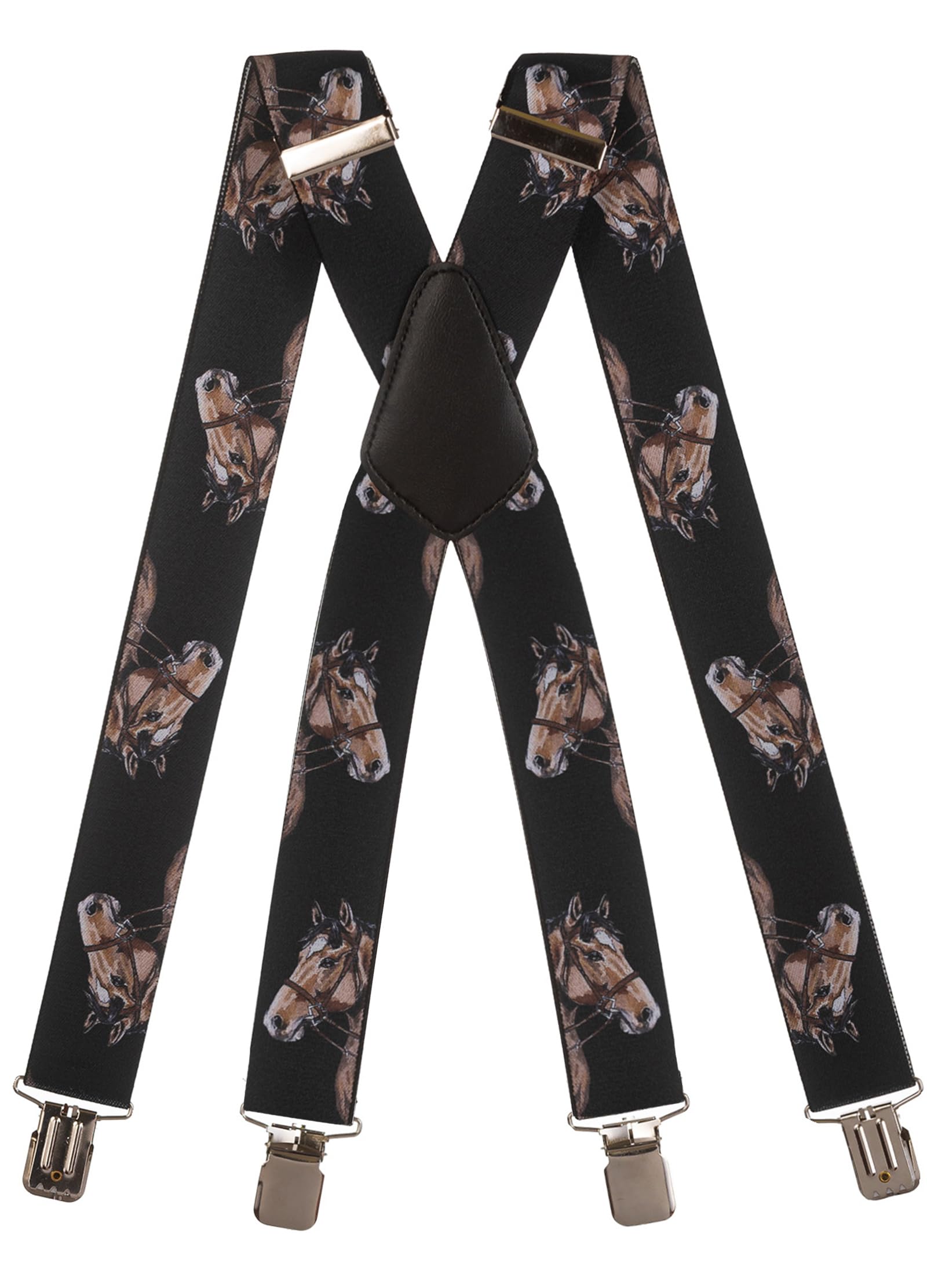 Olata Men's Heavy Duty Printed X-Shape Braces/Suspenders, 4cm - Horse A
