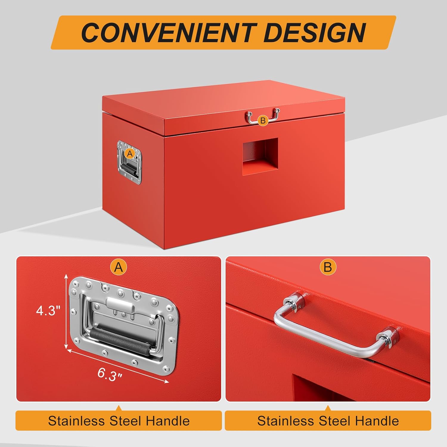 30 Inch Steel Heavy Duty Truck Bed Tool Box Red Steel Metal Box PickUp Storage Organizer for Storage, Utility Trailer ToolBox for Truck, Pickup, RV, Trailer