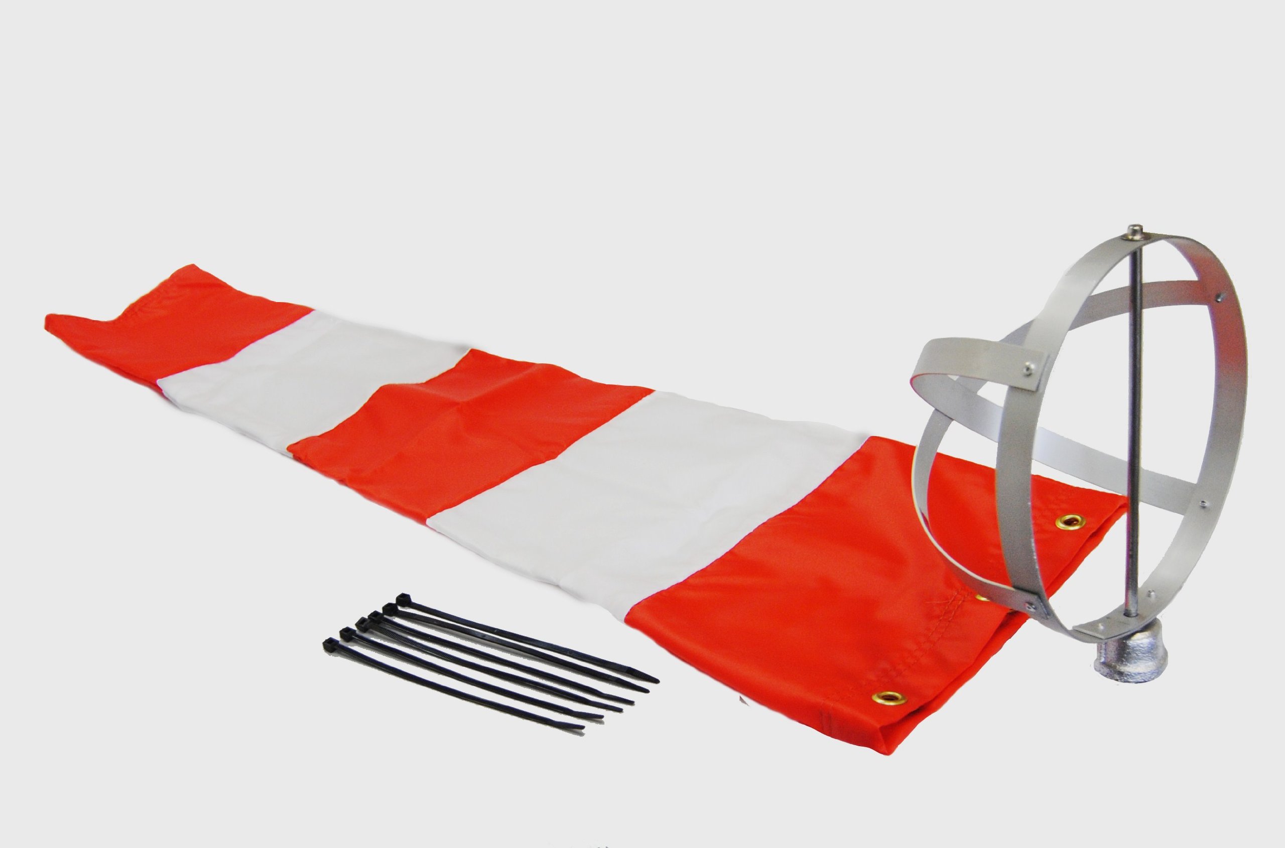 Airport Windsock Corporation 8" X 36" Orange and White Windsock and 8" Aluminum Frame Combo USA Made