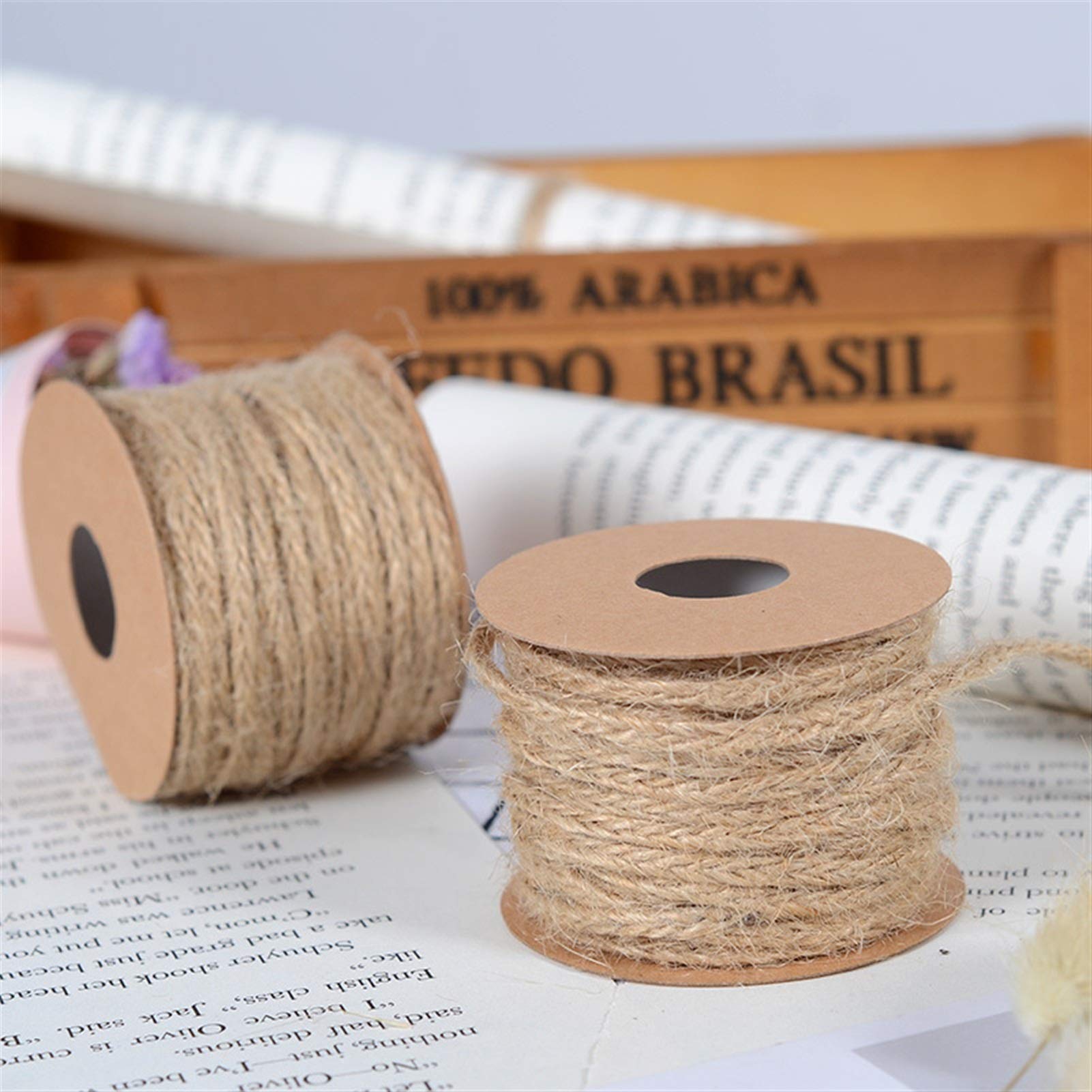Zkenshan-Natural Jute Twine 5M/roll Jute Hemp Rope Twine String DIY Label Hang Rope Wedding Decoration for Home Hemp Rope Gardening Cord, Natural Jute Fiber (Color : Brown)