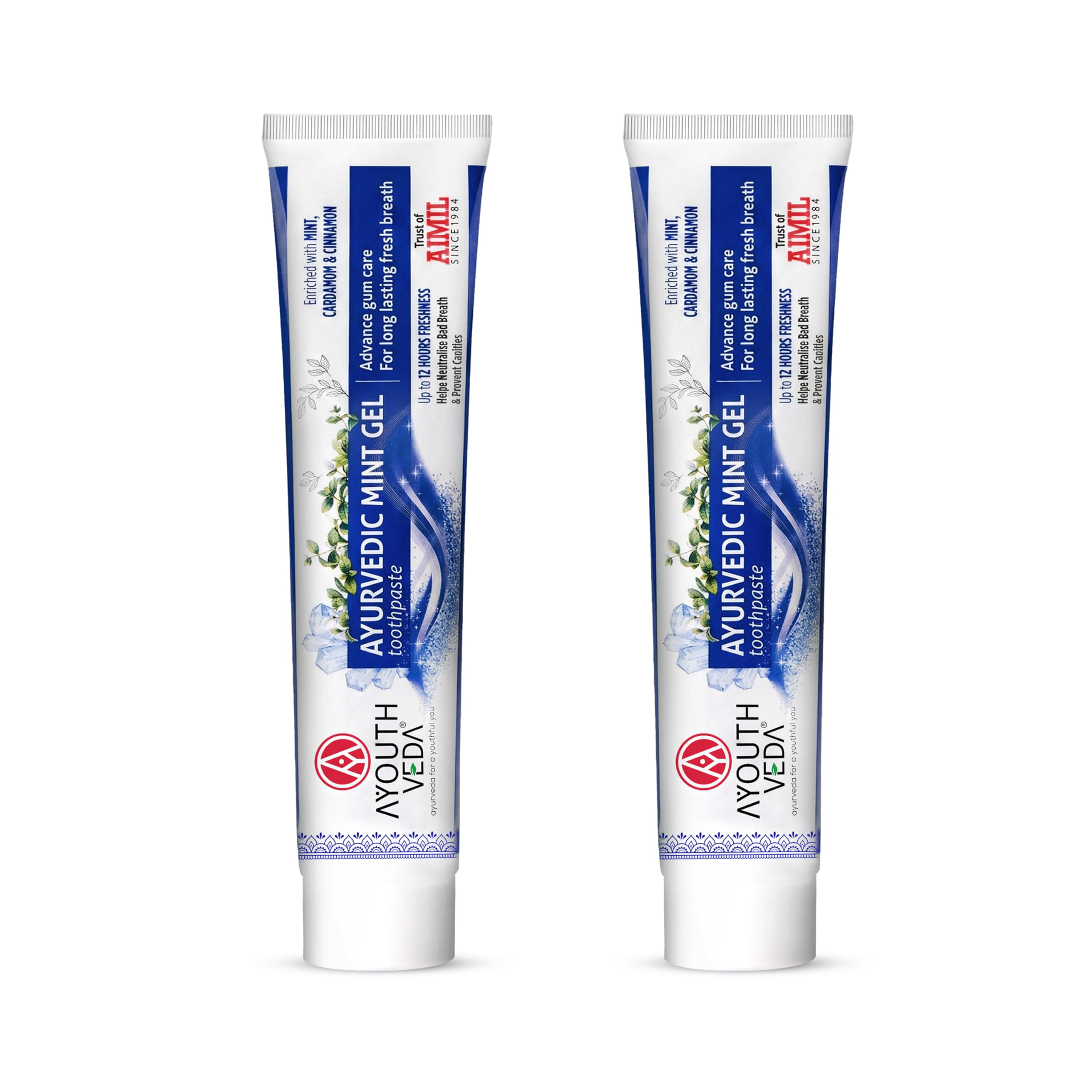 Ayurvedic Mint Gel Toothpaste with Menthol Crystals, Cardamom & Cinnamon For Long Lasting Fresh Breath, Promotes healthy gums, Prevents tooth decay, Fights cavities and plaque100 g (Pack of 2)-image-3