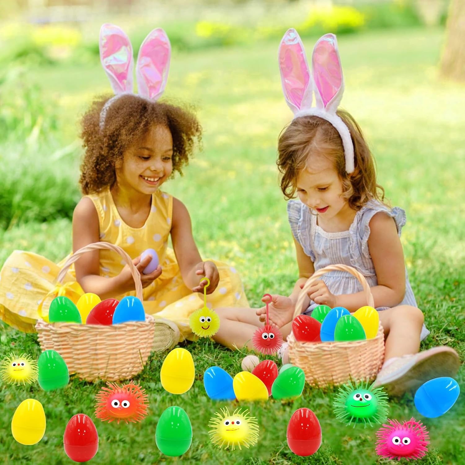 8 Pack Jumbo 4" Easter Eggs Filled with LED Puffer Balls, Light Up Squeeze Spiky Toys for Kids Stress Relief, Glow in The Dark for Easter Hunt Basket Stuffers Party Favors