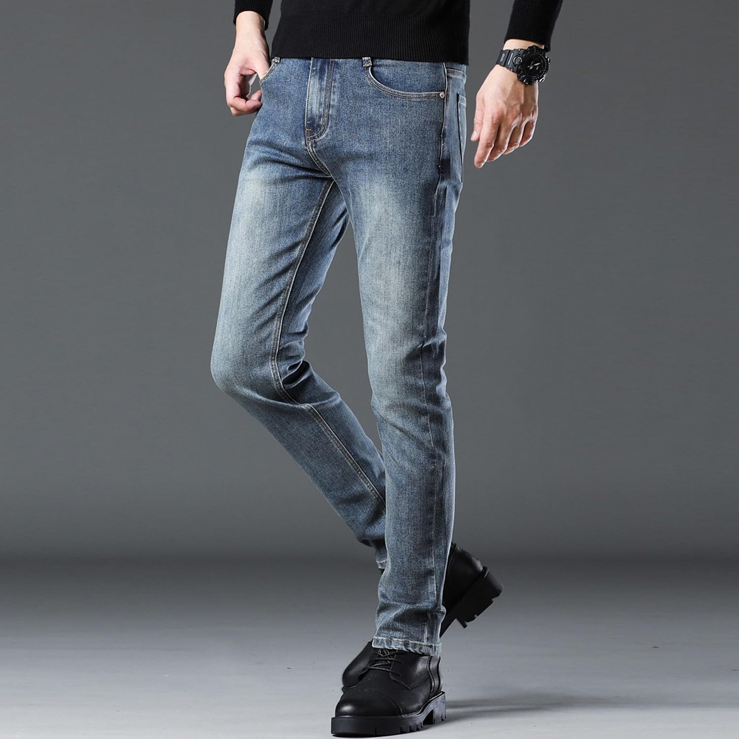 Men Micro Fade Skinny Denim Pants Outdoor Stretch Stretch Distressed Jeans Spring Casual Slim Fit Commute Trousers
