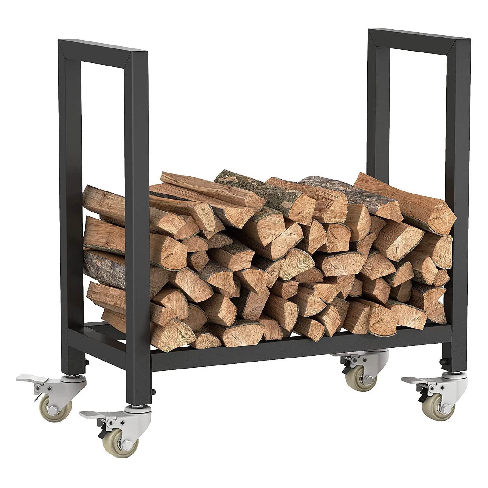 CXVHsertWR outdoor storage, Firewood Rack Outdoor Log Holder With 4 Wheels Wrought Iron