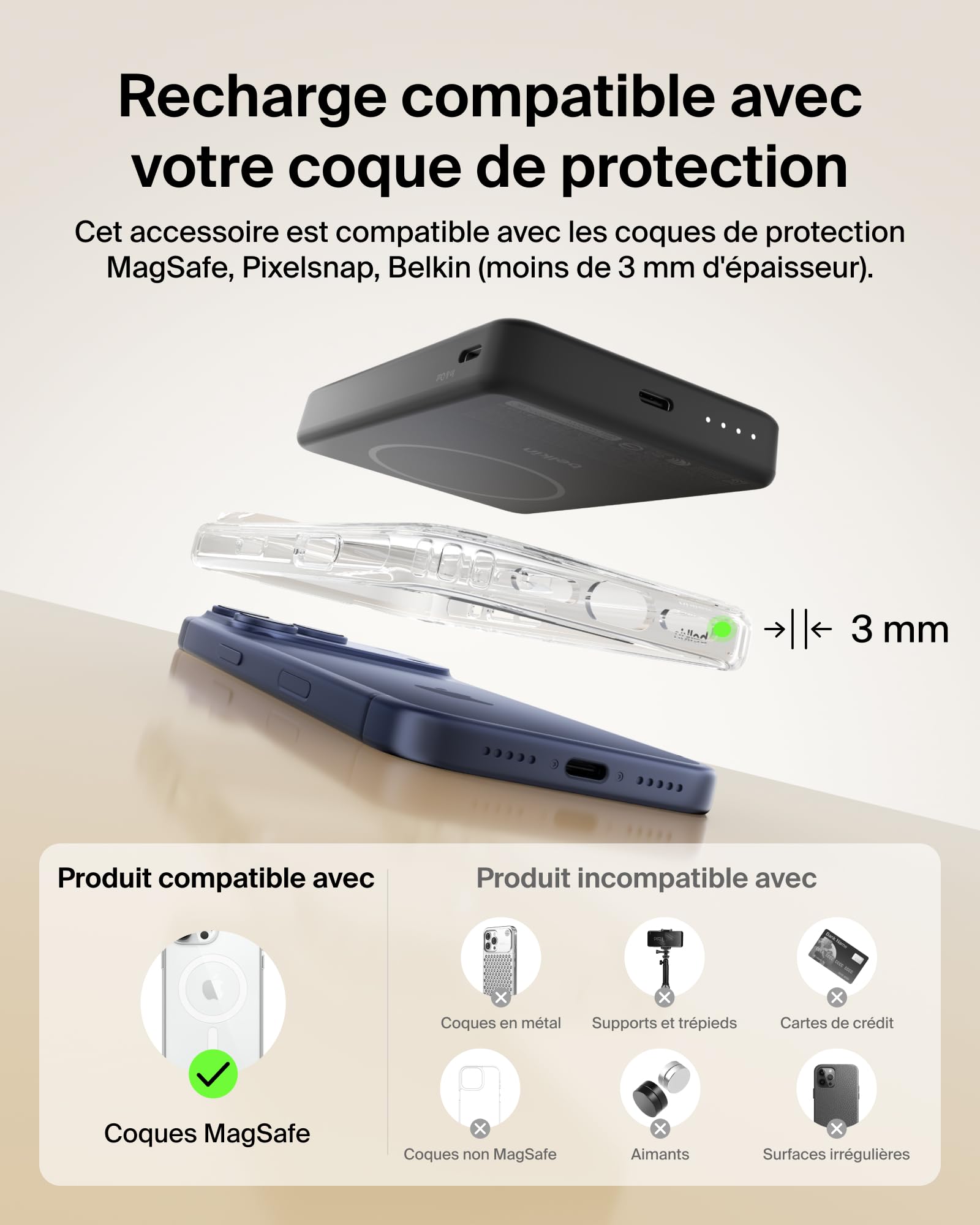 Belkin BoostCharge Slim Batterie Externe Magnétique 10K Et Béquille - Noir