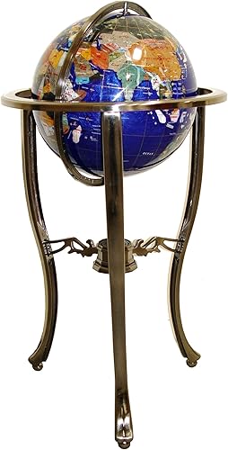 Miniatura 2 de Unique Art Since 1996 Marca Bahama Blue Pearl Swirl Globo del mundo de 37 pulgadas de alto, con trípode plateado y 50 piedras estatales de EE. UU