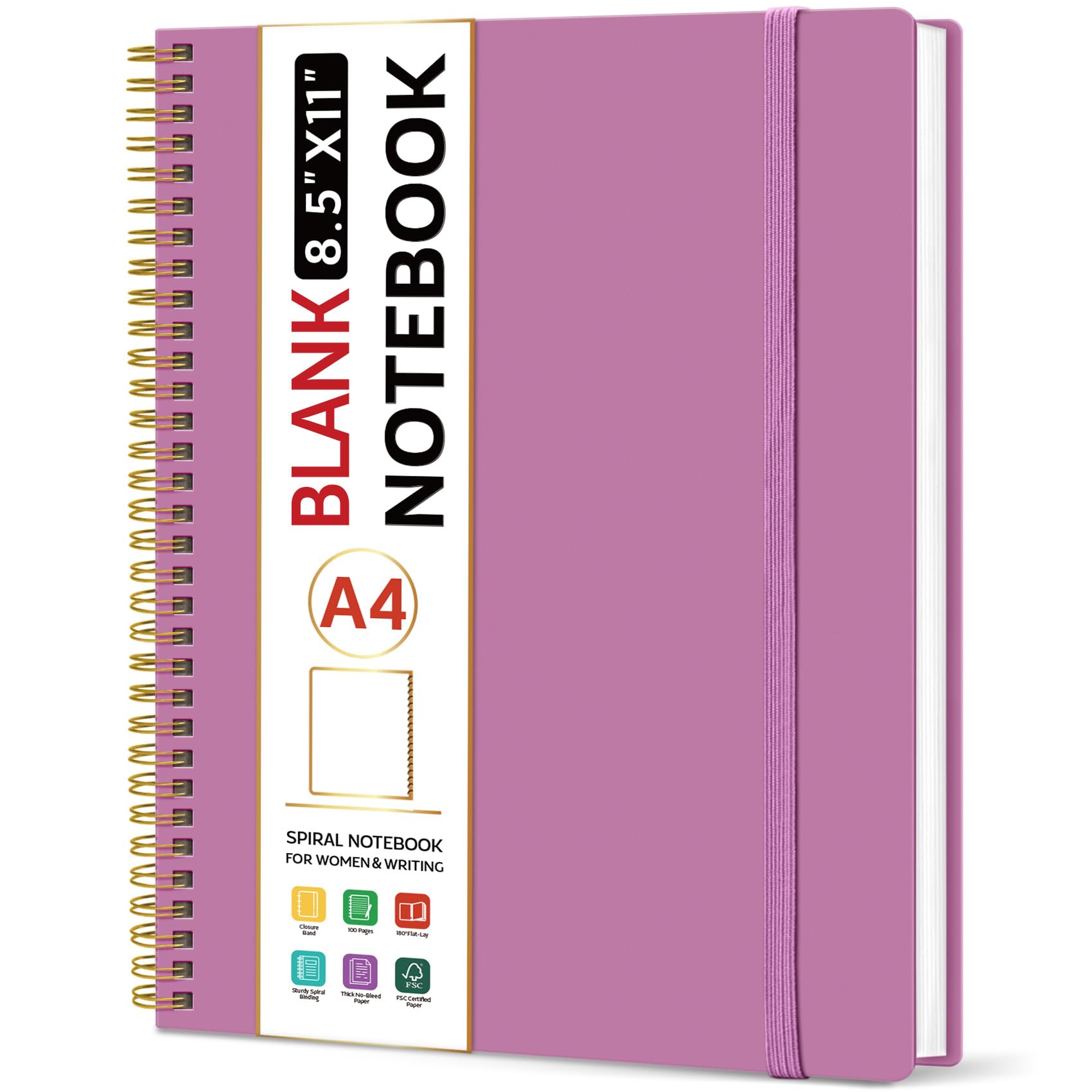 Taja Spiral Blank Notebook, 8.5"x11" Notebooks for Work, Large A4 Journal for Women & Men, Sketch Journal, Journaling Notebook for Writing, Plastic