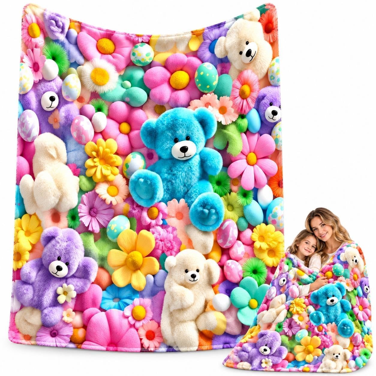 JORCEDI 3D Teddy Bear Blanket Plush Flannel Throw for Sofa Bed Couch (Multicolor - Bear,130 * 150cm)
