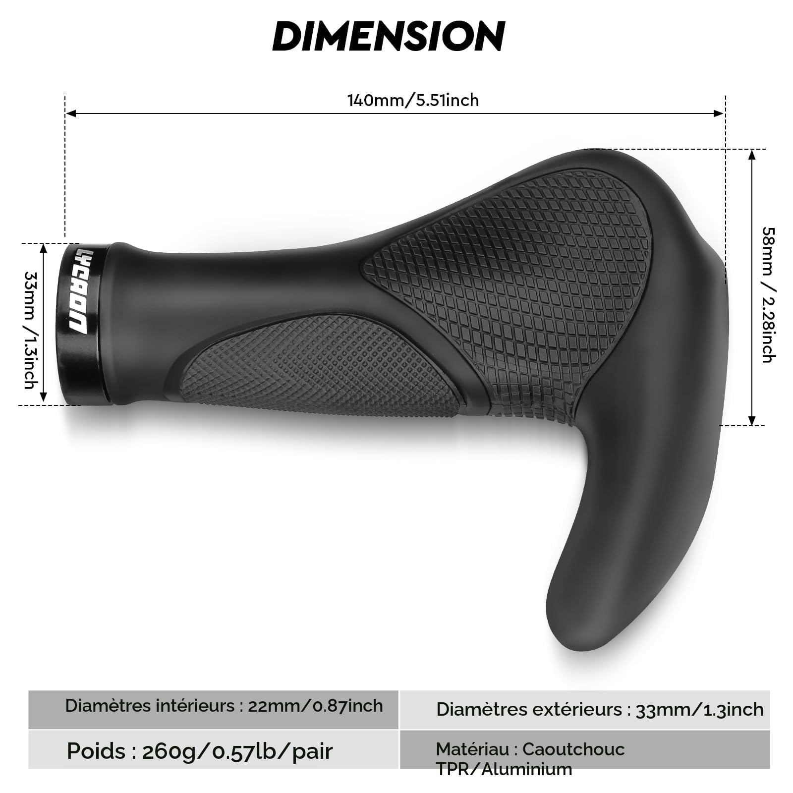 LYCAON Poignées de Guidon de vélo antidérapantes et ergonomiques - Poignées de vélo - Poignées de Guidon de vélo - Poignées en Aluminium - pour Scooter, VTT, vélo Urbain,