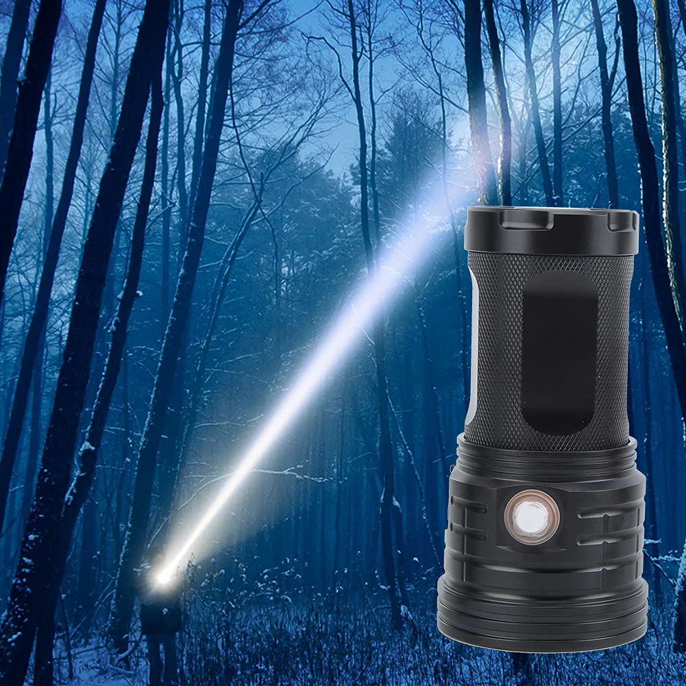 XM3-90 - Torcia LED da 32000 lm, ricarica USB, impermeabile, per campeggio all'aperto, in alluminio, nero, 128 mm