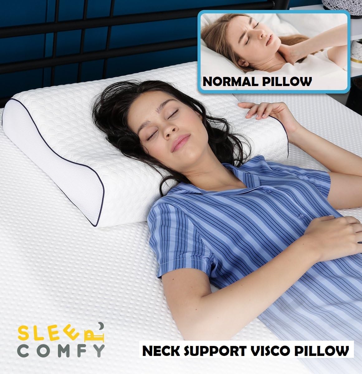 MyComfy Neksteunkussen, traagschuim, 40 x 60 cm, Cool Comfort, orthopedisch traagschuim slaapkussen, visco-schuim hoofdkussen met koelfunctie, zijslaapkussen tegen nekpijn
