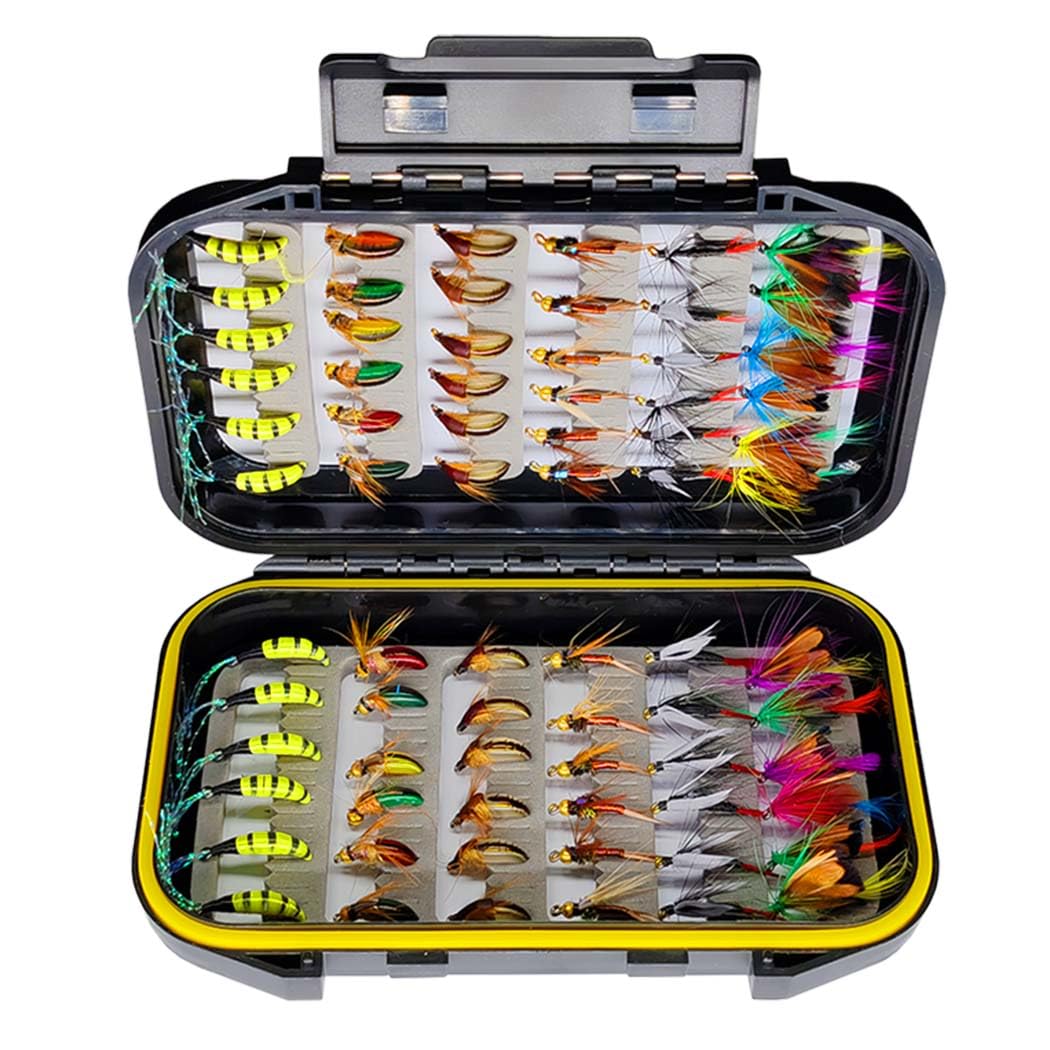 24-100 pièces appâts Faits à la Main,artificiels de pêche à la Mouche avec des Mouches sèches/humides appâts La Truite Pêche avec boîte Ensemble