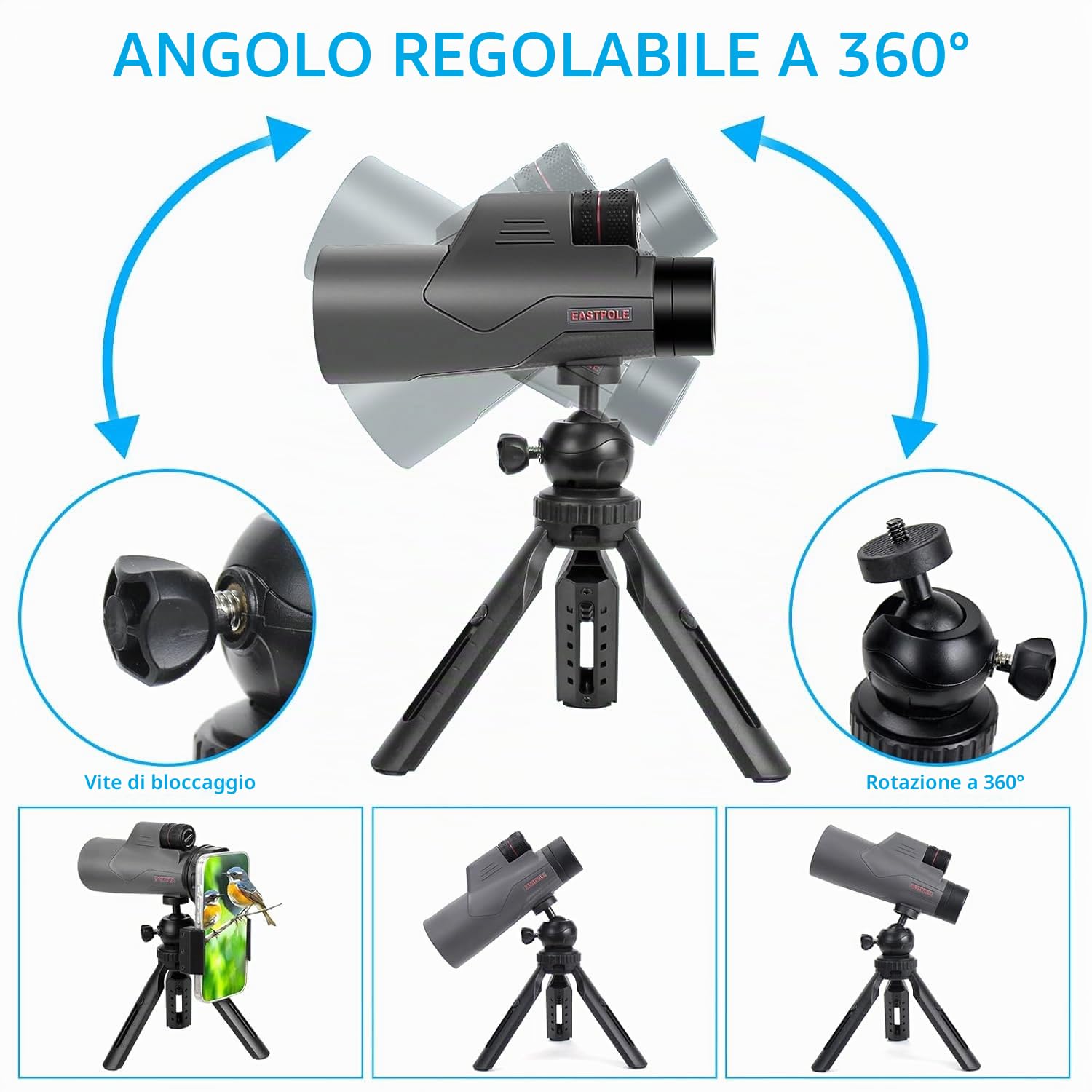 Telescopio monoculare 15X56 per birdwatching, escursionismo, campeggio, osservazione della fauna selvatica, oculare regolabile (15x56)