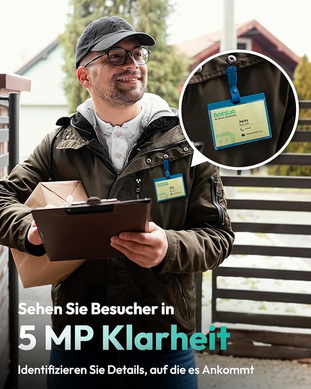 BOTSLAB 5MP Vezeték Nélküli Videó Kaputelefon, 360° Panoráma Nézet, AI/Radar/PIR Érzékelés, Akkumulátoros, Kétirányú Hang, Havi Díj Nélkül