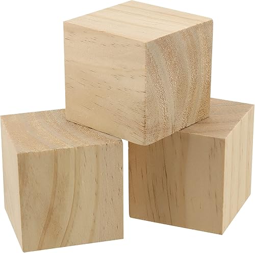 Miniatura 4 de KEILEOHO 10 bloques de madera de 2.5 pulgadas, cubos de madera sin terminar, bloques cuadrados sólidos en blanco para manualidades, pintura,