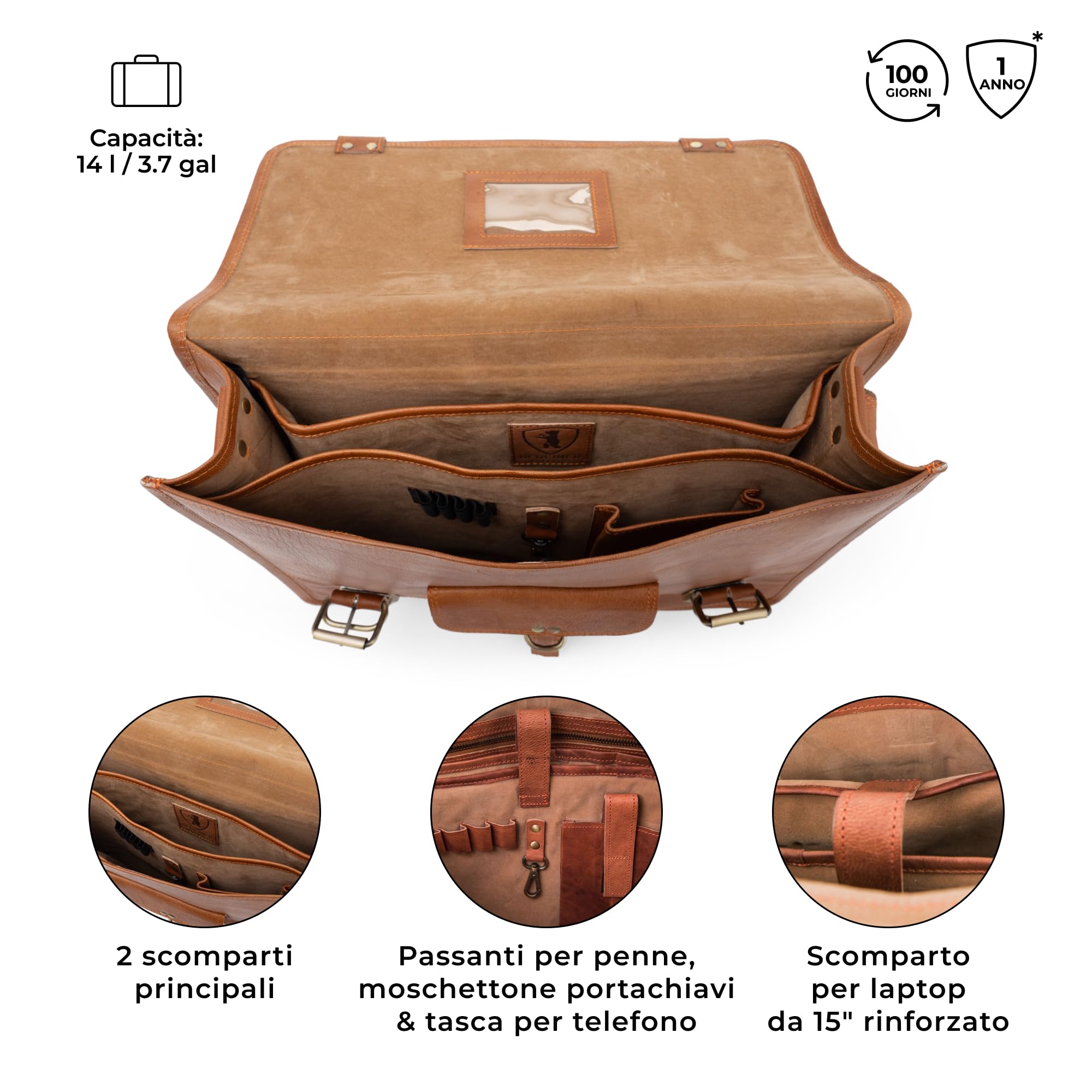 Berliner Bags Borsa da Lavoro Berlin in Vera Pelle, con Scomparto per Laptop, Ufficio e Viaggi, Uomo e Donna – Marrone