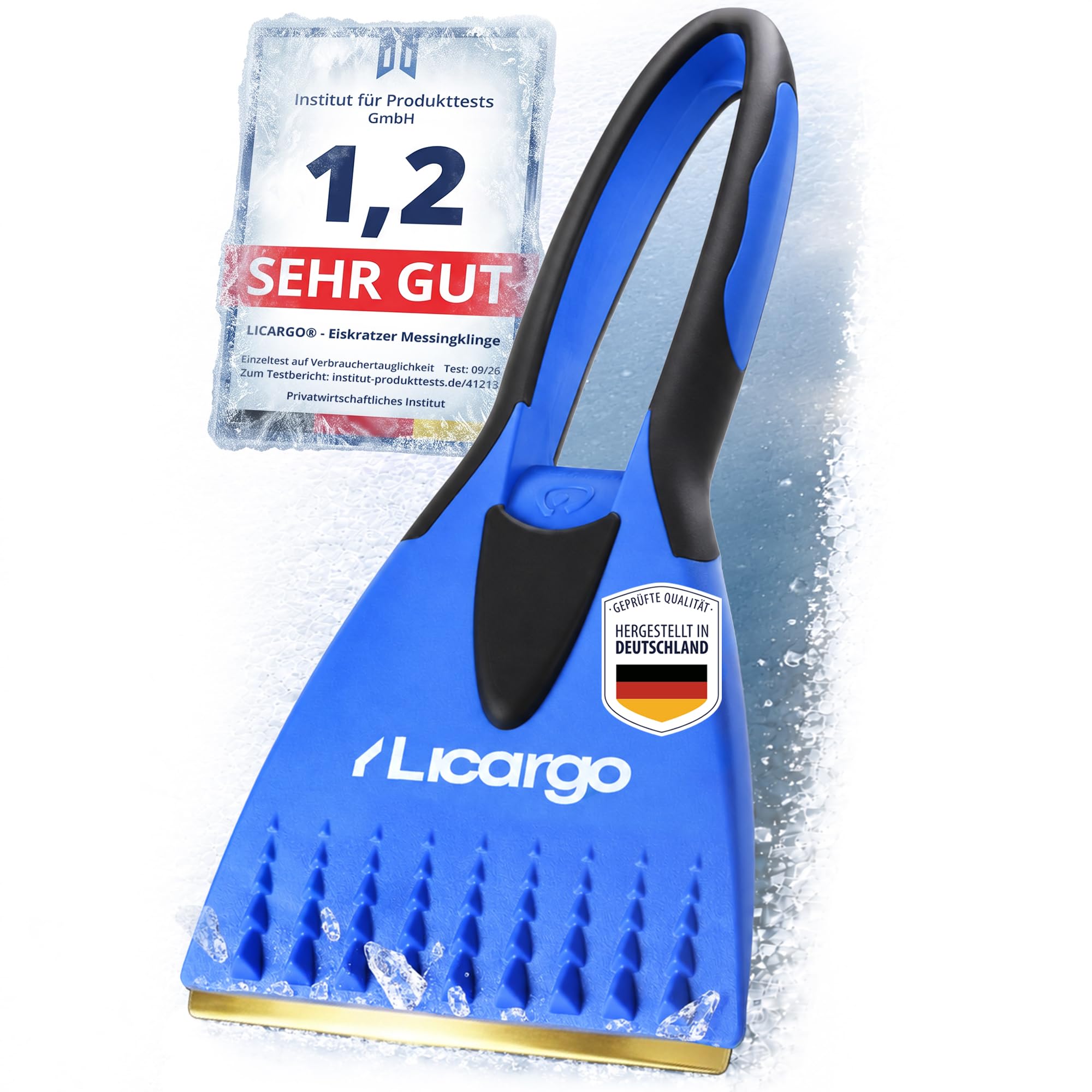 LICARGO Eiskratzer Auto Messingklinge - Eisfrei in einem Zug & schonend zur Scheibe - Scheibenkratzer Auto für Dickes EIS, Rutschfester Griff & kompakt - Autokratzer [Made in Germany]