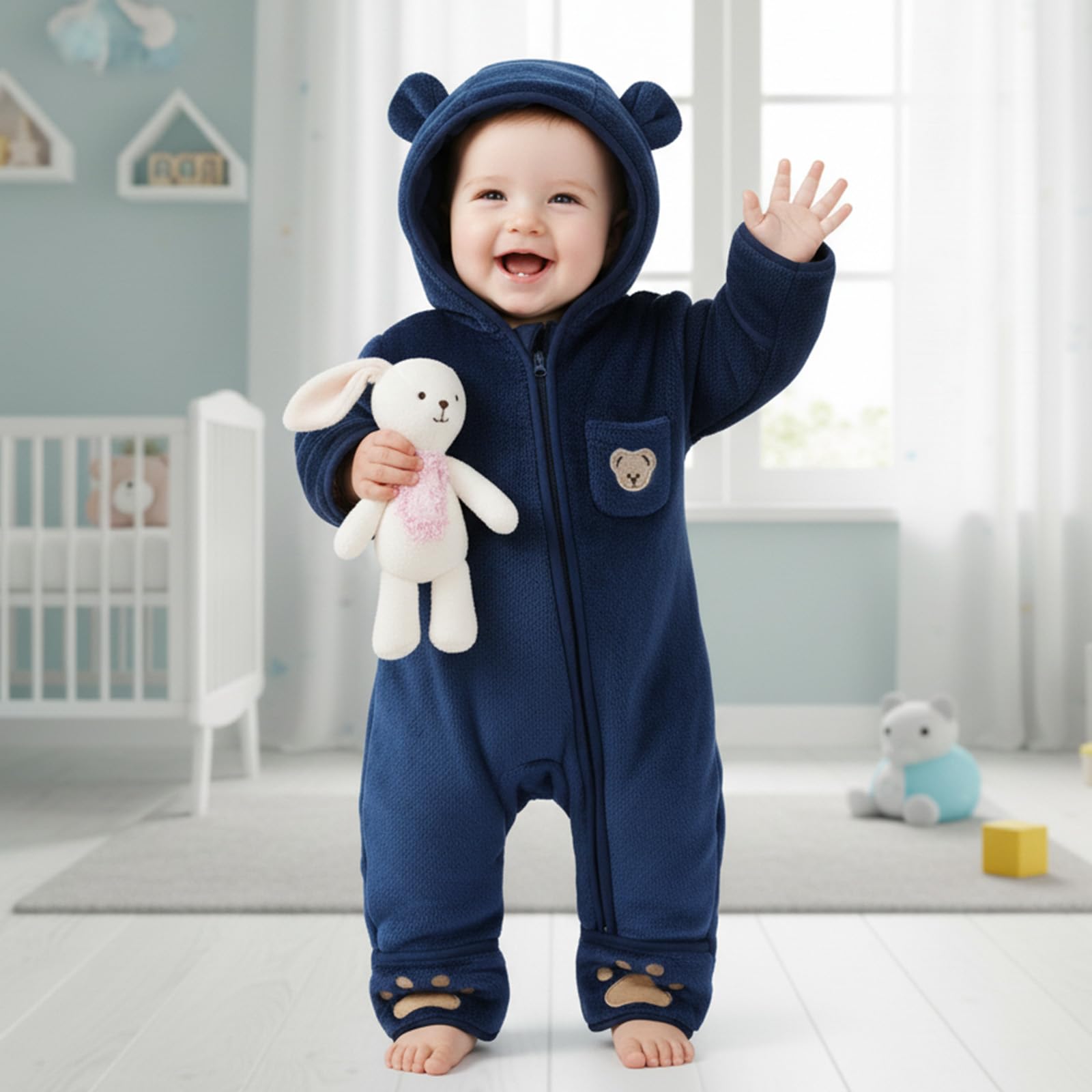 WYTbaby Tuta invernale in pile da neve, tinta unita, per autunno e inverno, per bambini, da 0 a 12 m