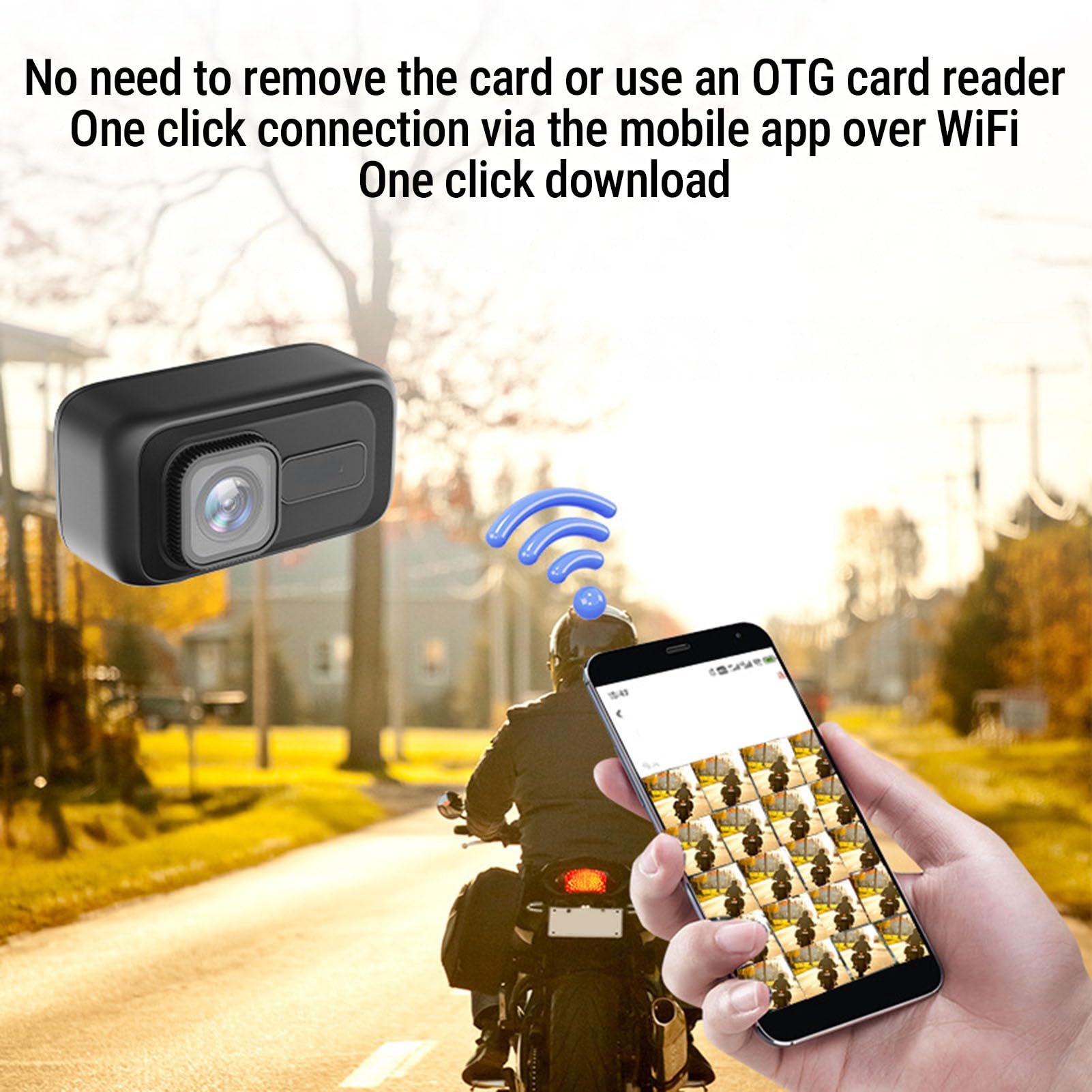Kamera Samochodowa Motocykla WiFi, Wodoodporny Rejestrator Wideo Jazdy Motocyklem 2K Ultra HD IP65 z 3 Wspornikami, Obsługa 128 GB (karta SD Nie Jest dołączona)