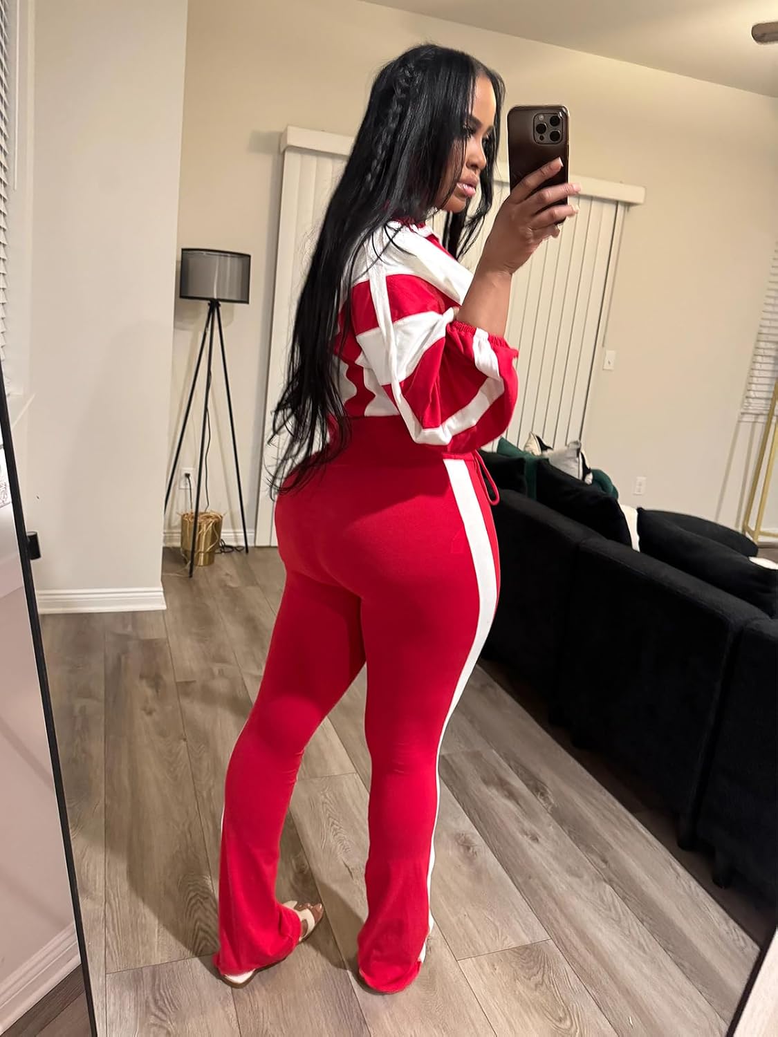 Womens Sweatsuits 2 Piece Set Contrast Color Long Sleeve Zip Up Cropped Jacket Leggings Pants Jogger Track Suits - Image 3