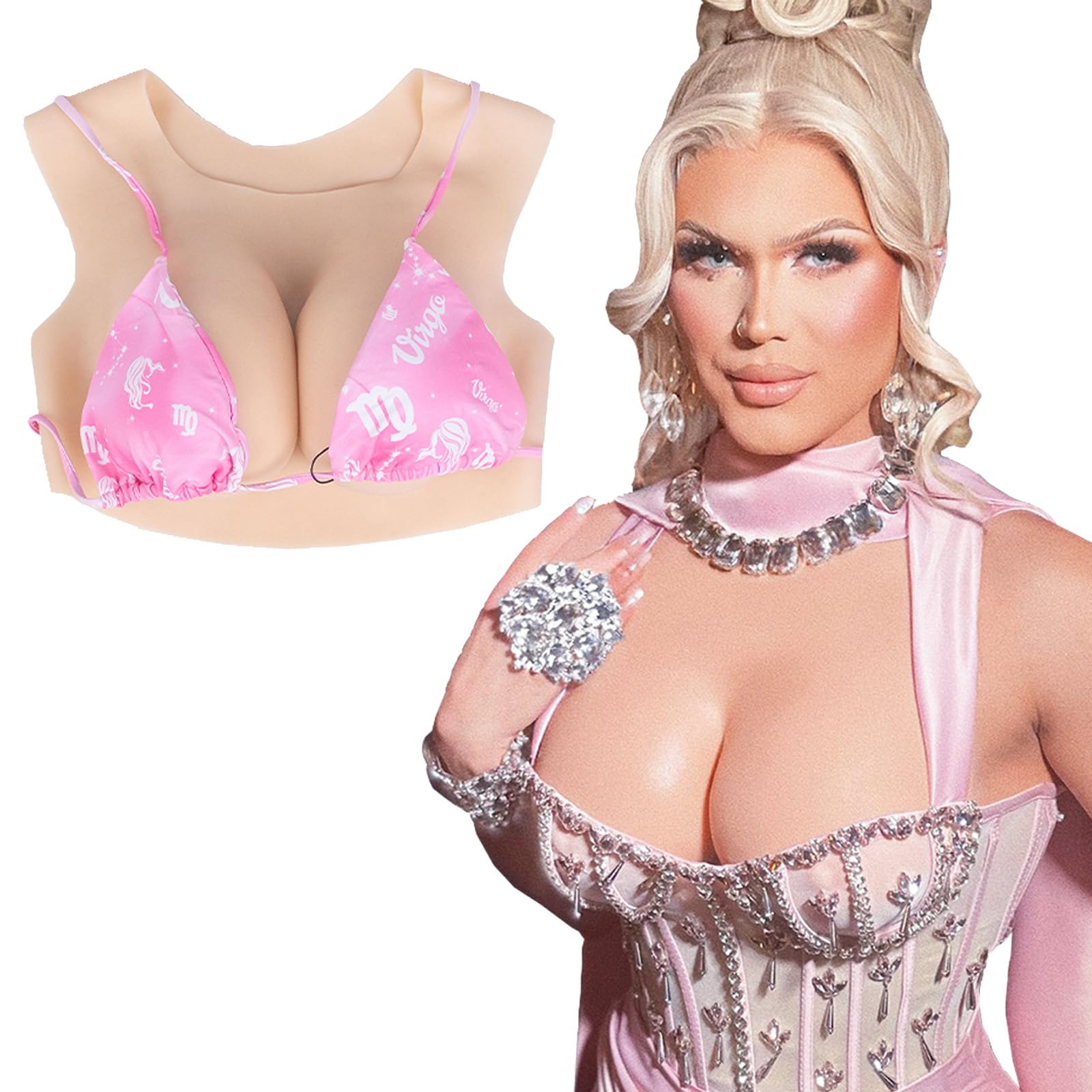 Silicone Breasts Round Collar Silicone Breastplate B-G Cup Fake Breasts for Crossdresser Mastectomy Transgender