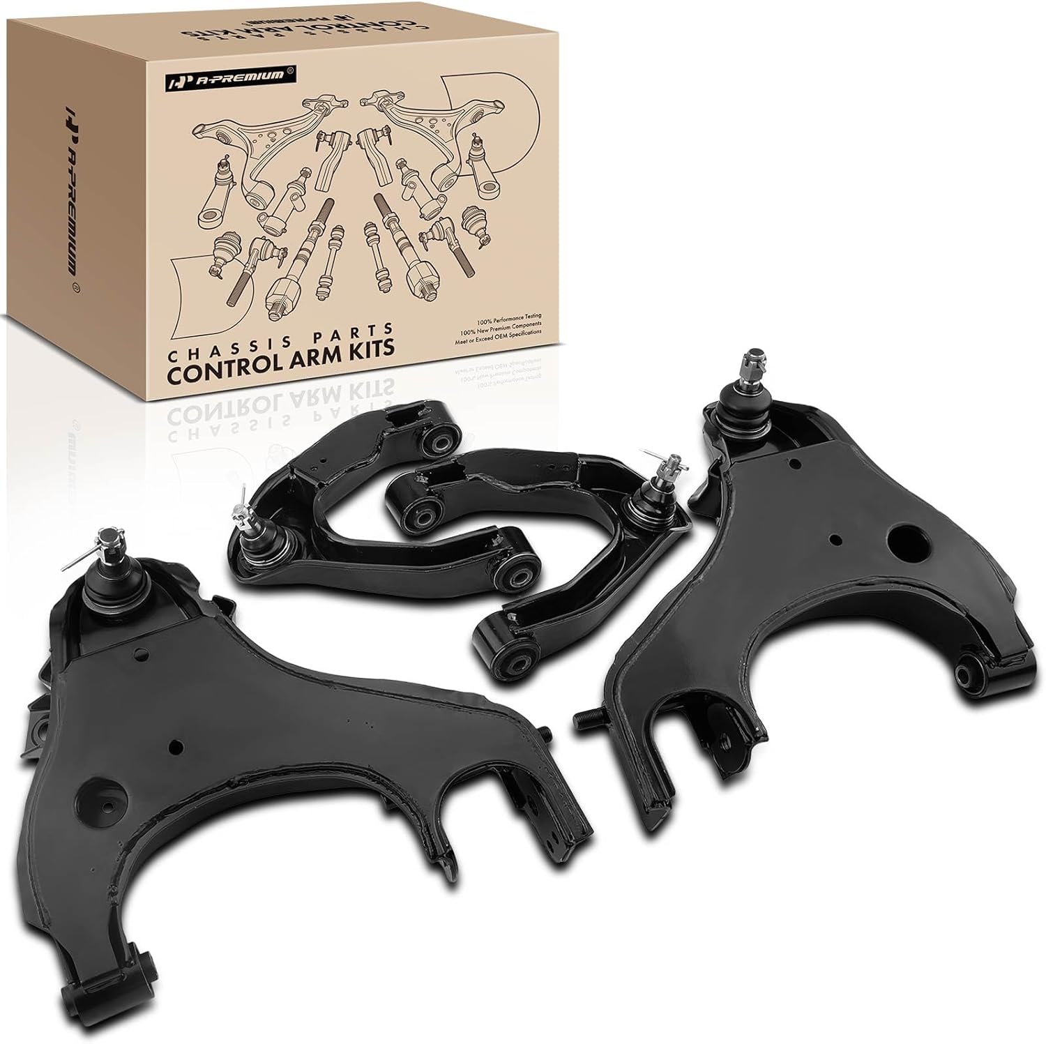 A-Premium Set of 4, Front Upper & Lower Control Arm Kit, with Ball Joint & Bushing, Compatible with Nissan Frontier 1998-2004, Xterra 2000-2004
