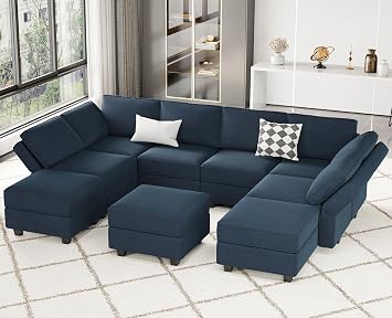 Belffin Modular Sectional Sofa Set Oversized U Shaped Couch with Storage Seat Sectional Sleeper Sofa with Chaise Blue