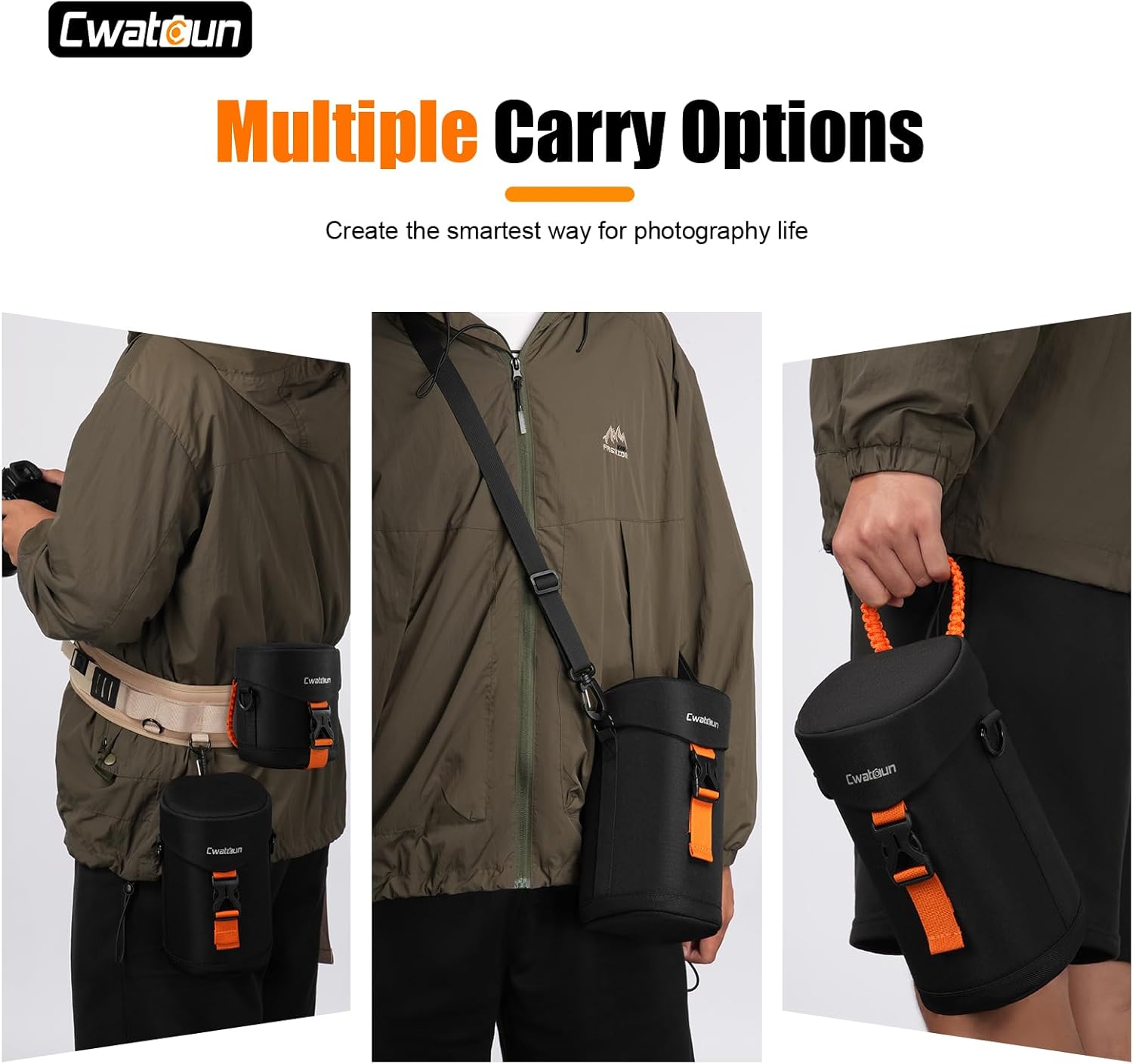 Cwatcun Camera Lens Case, Hard Case Shockproof DSLR Camera Lens Pouch with Shoulder Strap, Water Resistant Camera Lens Bag for Nikon, Sony, Fuji, Canon and Other Lens Below 3.03" x 5.71"(D x L) - Image 7