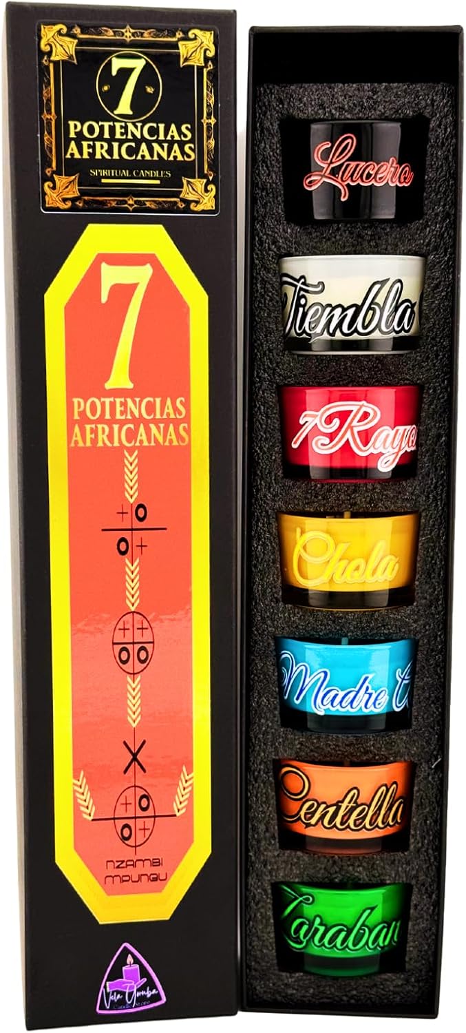 Set de Velas de las Siete Potencias Africanas – Fuerza, Protección y Caminos Abiertos - Seven African Powers Candle Set – Strength, Protection & Open Roads