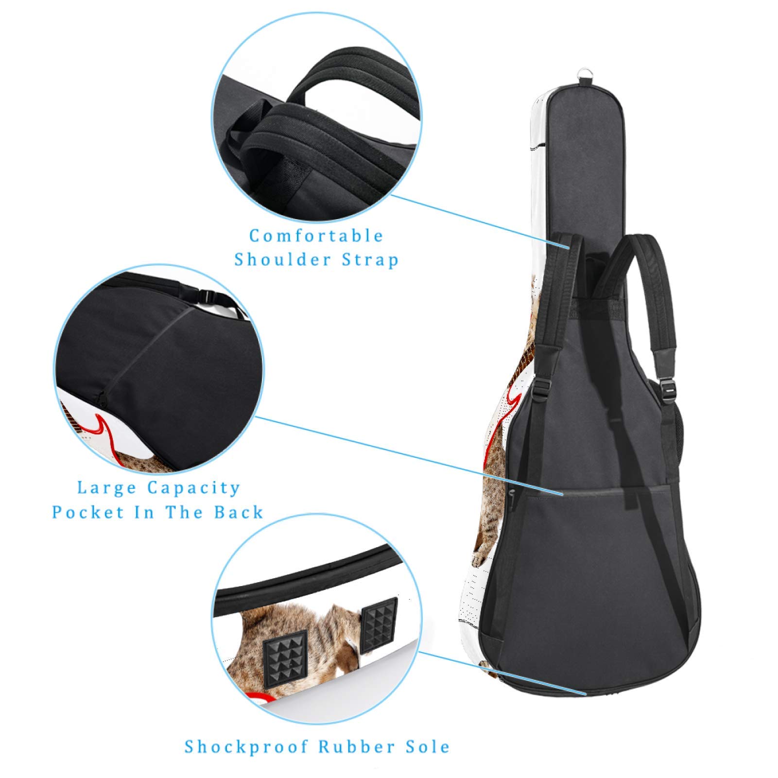 Borsa per chitarra impermeabile con cerniera morbida zaino per chitarra, chitarra acustica e classica folk chitarra elettrica Cat Rock