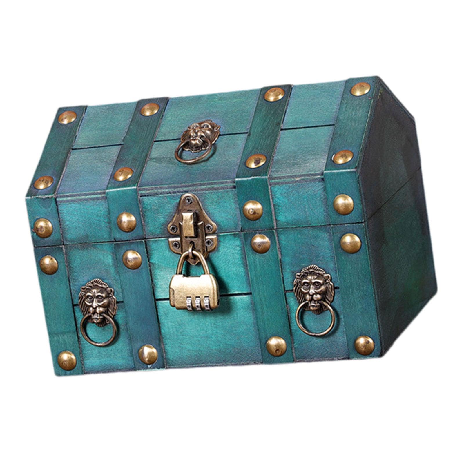 Pirate Treasure Chest with Combination Lock Wooden Creative Decorative Trunk GreenHome & Garden|Furniture|Trunks & Chests-image-27