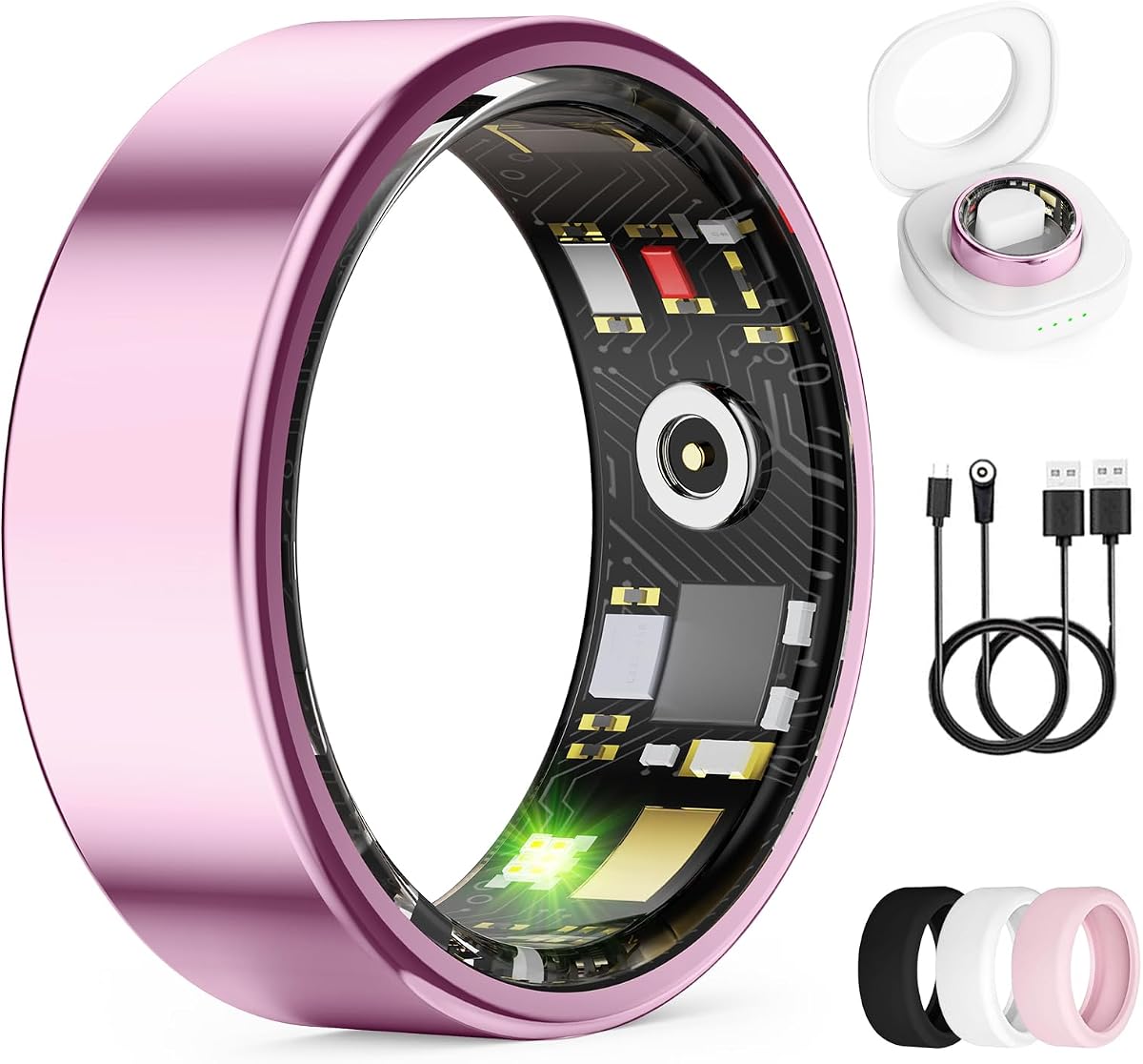 Smart Ring for Women & Men, Health Tracker Ring, Fitness Tracker Ring | Blood Pressure,Temperature,Heart Rate,SpO2,HRV & Stress, IP68 Waterproof, Sleep Tracker, No App Fee (Lavender Pink,8#)