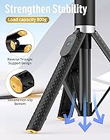 Vista 5 de Trípode para selfie para teléfono: soporte para teléfono para grabación, Bluetooth Selfie Stick para iPhone compatible con Android