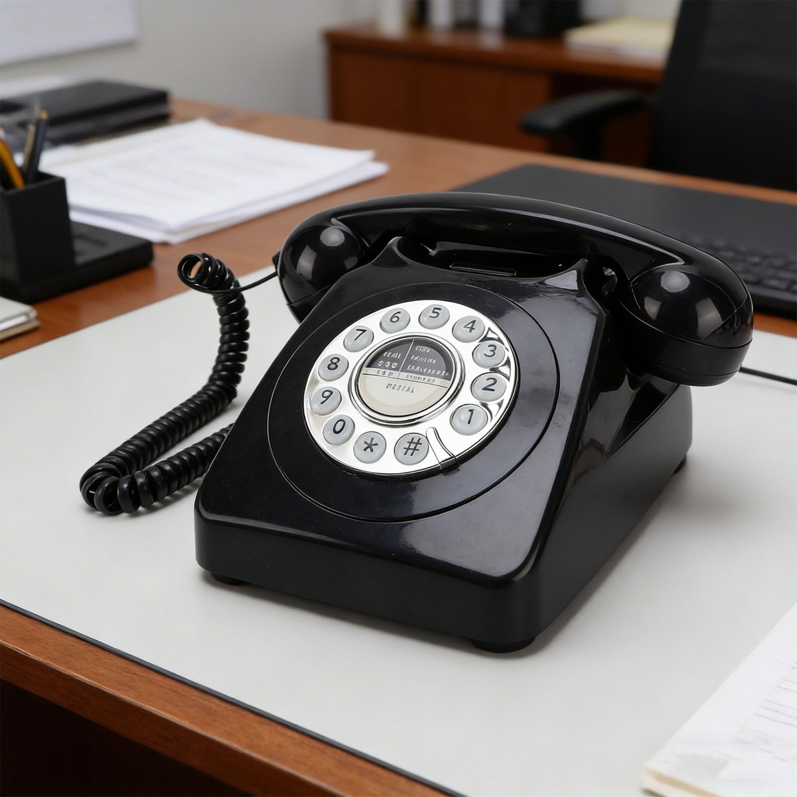 LICAEVEY Zabytkowy Telefon Przewodowy Telefon Stacjonarny, Klasyczny Domowy w Stylu Vintage, Pokrętło z Przyciskiem w Stylu Retro do Wystroju Domowego Biura Hotelu (BLACK)