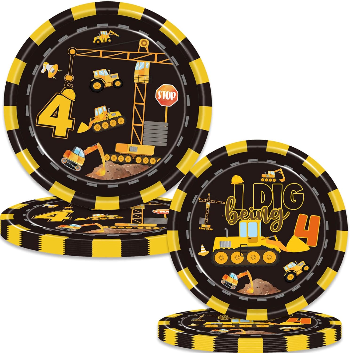 80 Pcs Construction 4th Birthday Party Supplies Dump Truck Theme Four Decorations Tableware Includes Plates, Napkins, Forks for Boys Construction Four Years Old Birthday Party Decorations Favors - Image 2