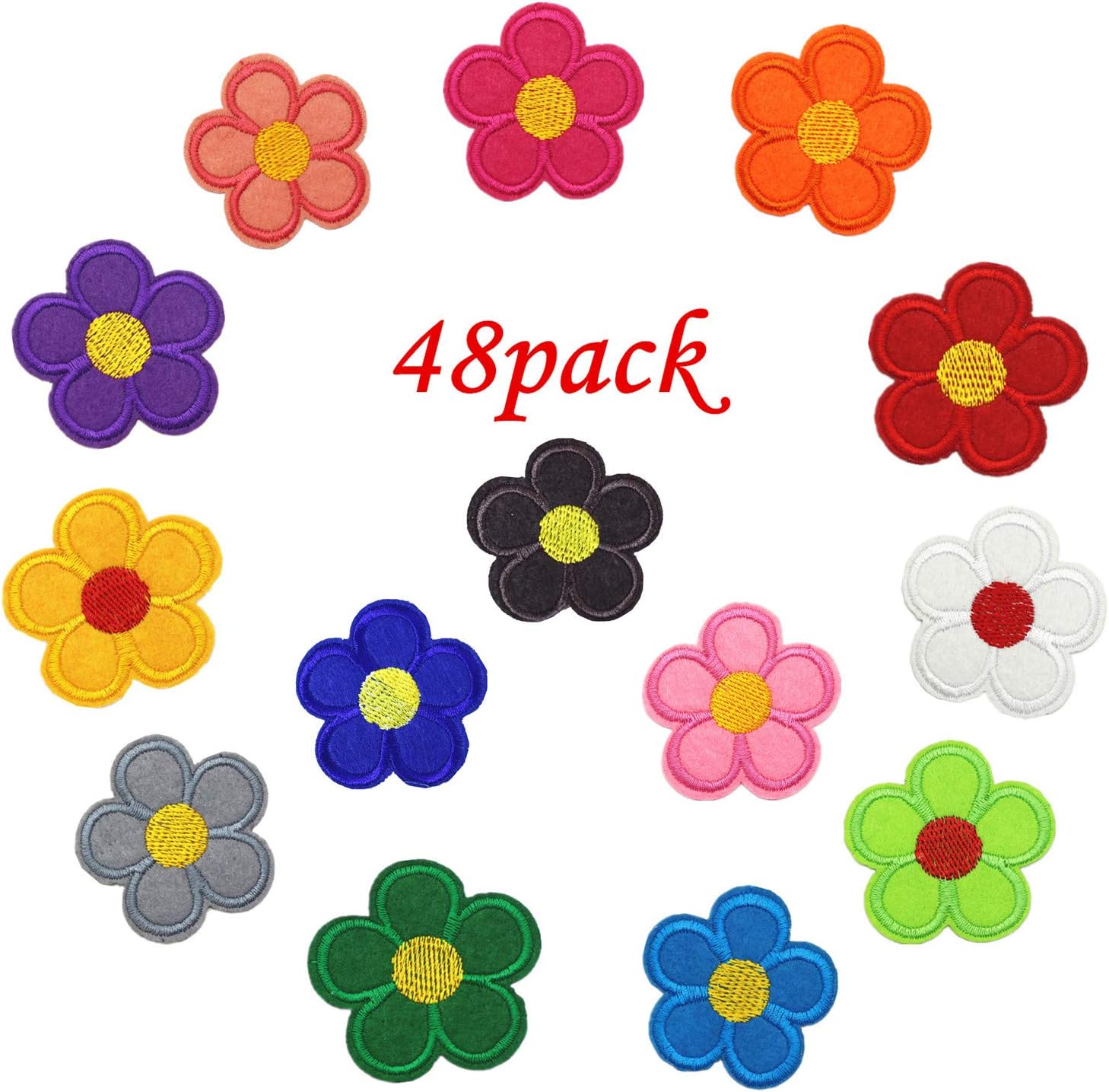 HAN SHENG 48 Pcs Colorful Flower Patches Flower Applique