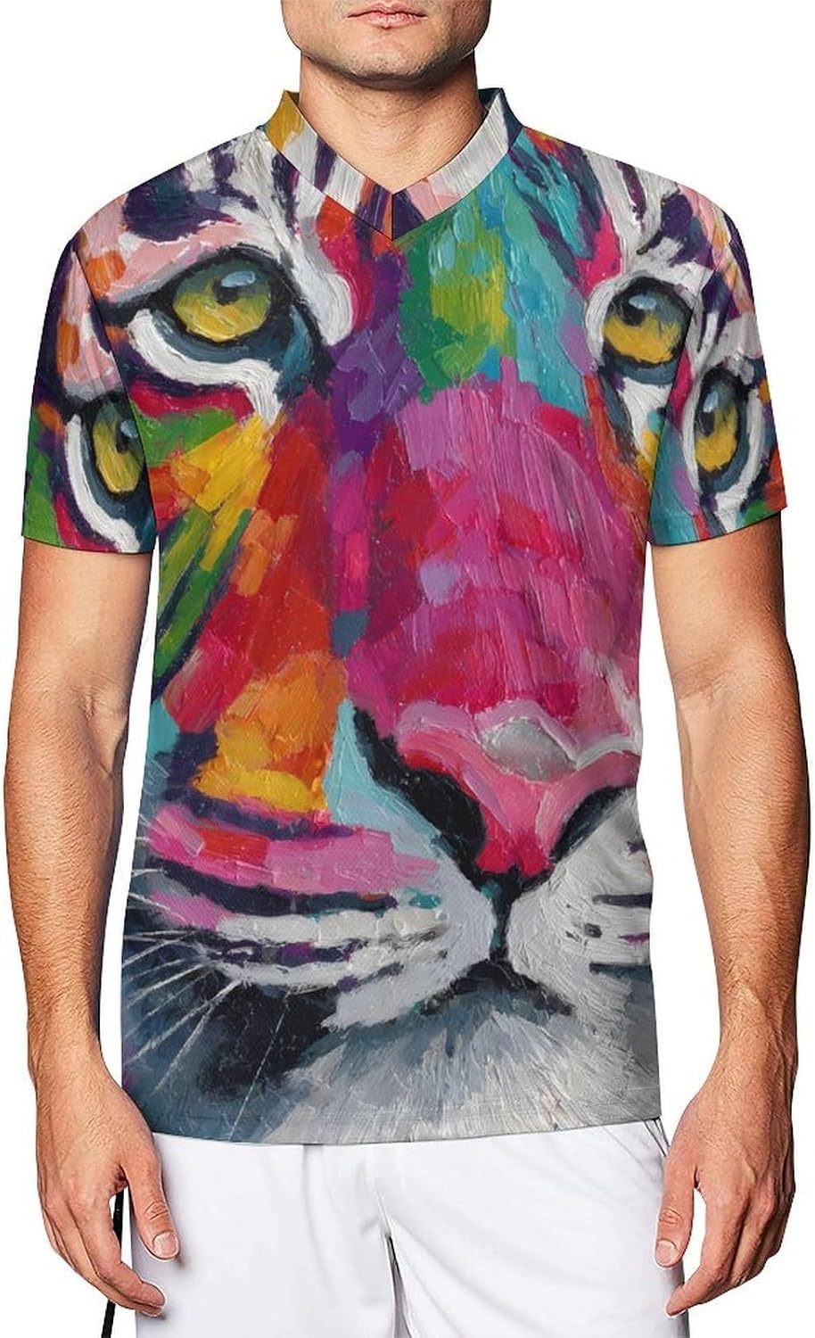 Tiger Art Personalized Soccer Jersey Mens T-Shirts Sports Tops | Breathable Mesh Football Fan Custom Uniform Summer Short Sleeve V-neck